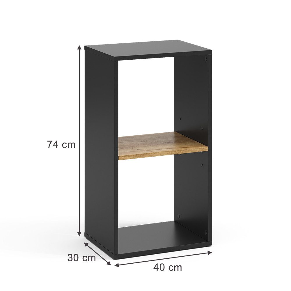 Vicco Bücherregal Tomy, Anthrazit/Goldkraft Eiche, 40 x 74 cm mit 2 offenen günstig online kaufen