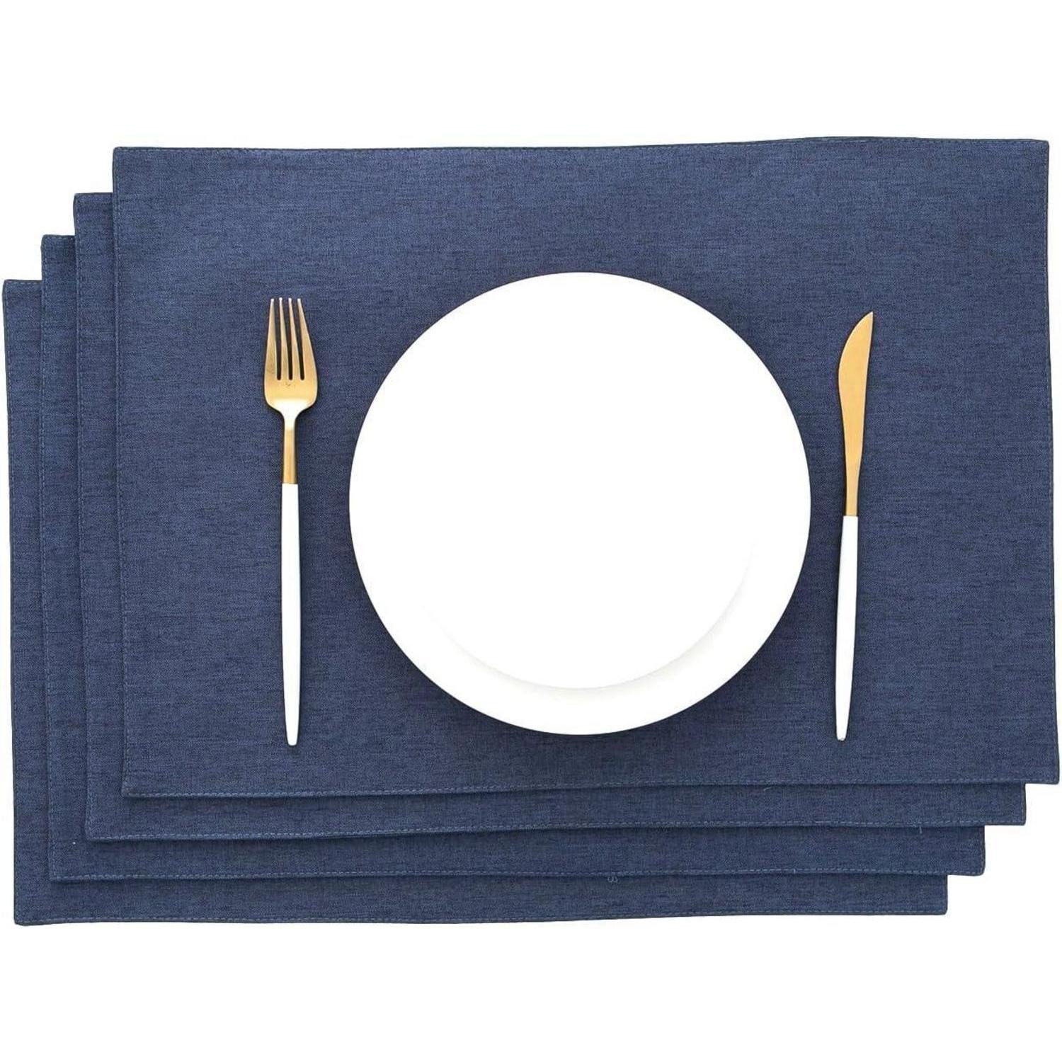 LuxusKollektion Platzset Platzset Stoff Tischset Platzdeckchen Navy Blau 4er Set
