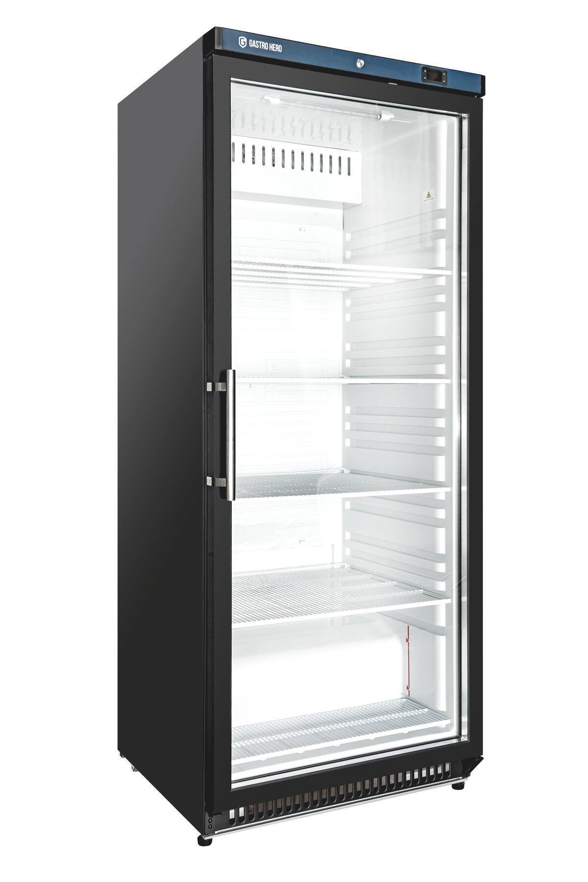 GastroHero Vollraumkühlschrank Lagerkühlschrank ECO 600 Glastür Schwarz 562 Liter LED LKSE600BG, 190 cm hoch, 77.5 cm breit, ideal zur Präsentation von Getränken und gekühlten Waren