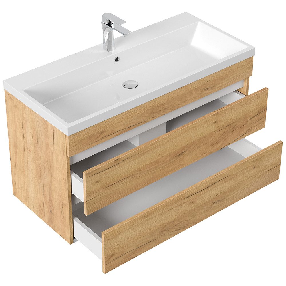 Lomadox Waschtisch FROME-02, 100 cm, hängend, Eiche, mit 2 Schubladen