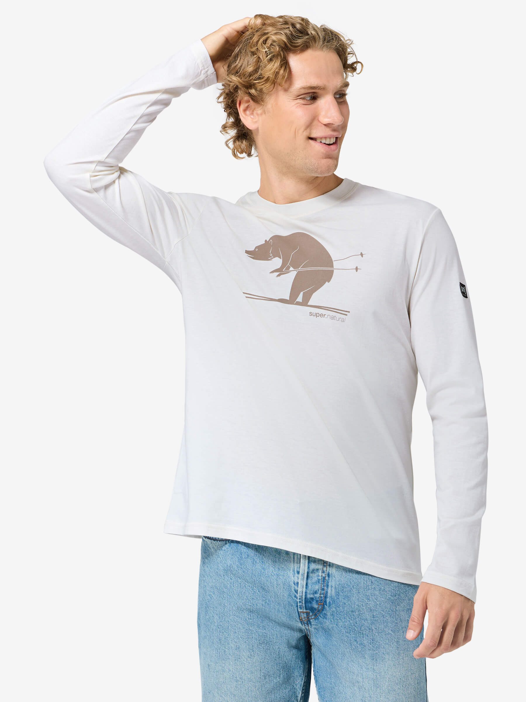 SUPER.NATURAL Langarmshirt für Herren, nachhaltig, Merino M SKI KARL BIO C LS mit Tier-Motiv, atmungsaktiv