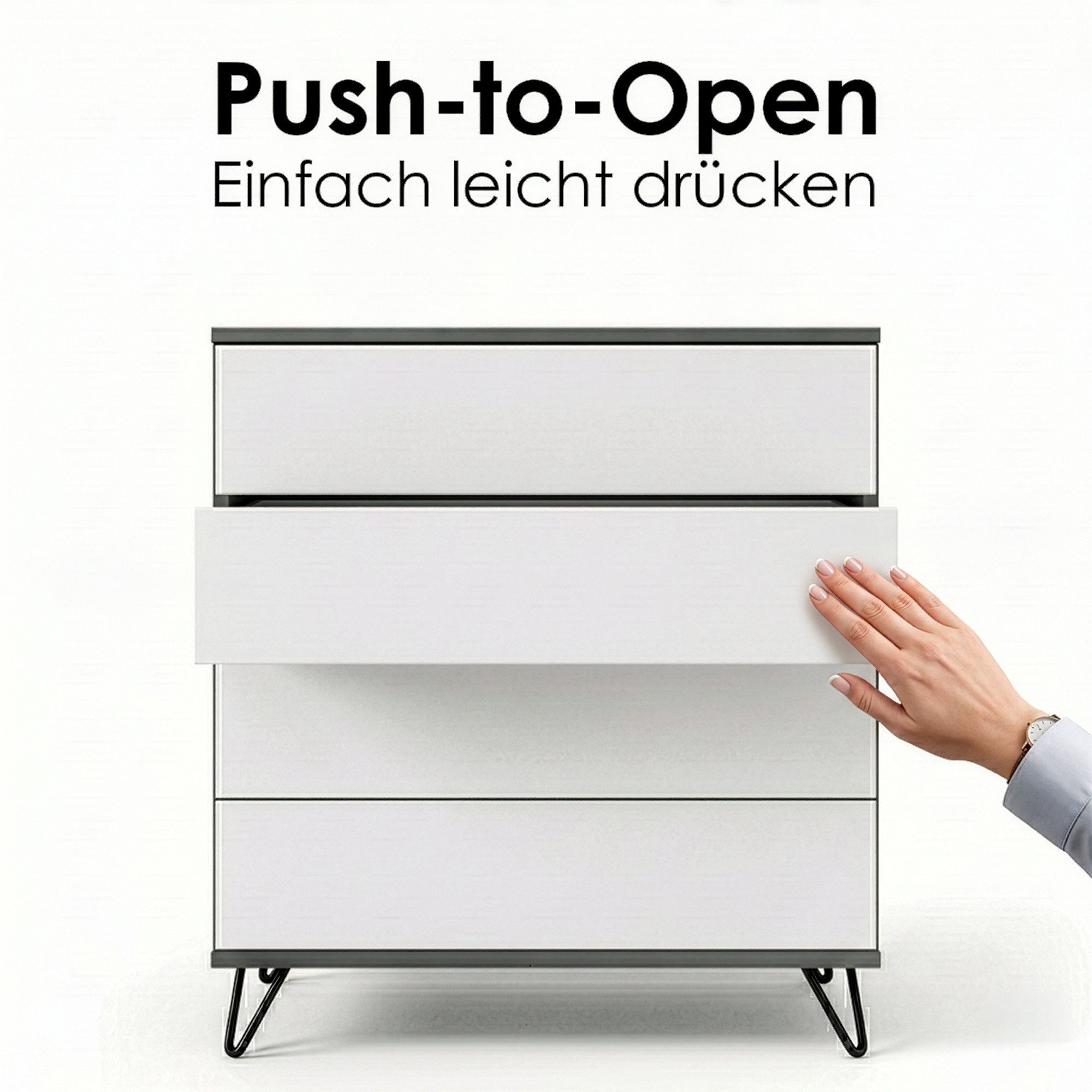 InnoFurn Kommode Elara Schrank (Schubladenschrank), Schrank mit 4 Schubladen, Sideboard mit Push-to-Open – Bild 4 von 5