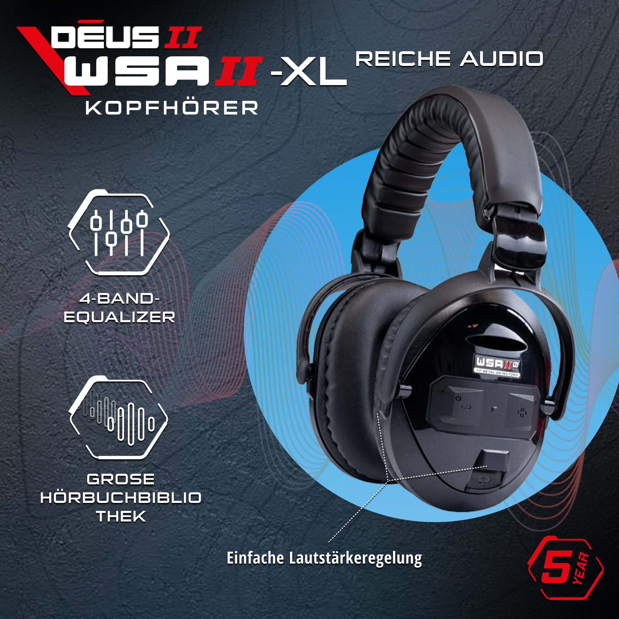 XP Metal Detectors Metalldetektor Deus 2 II - WSA II XL Funkkopfhörer