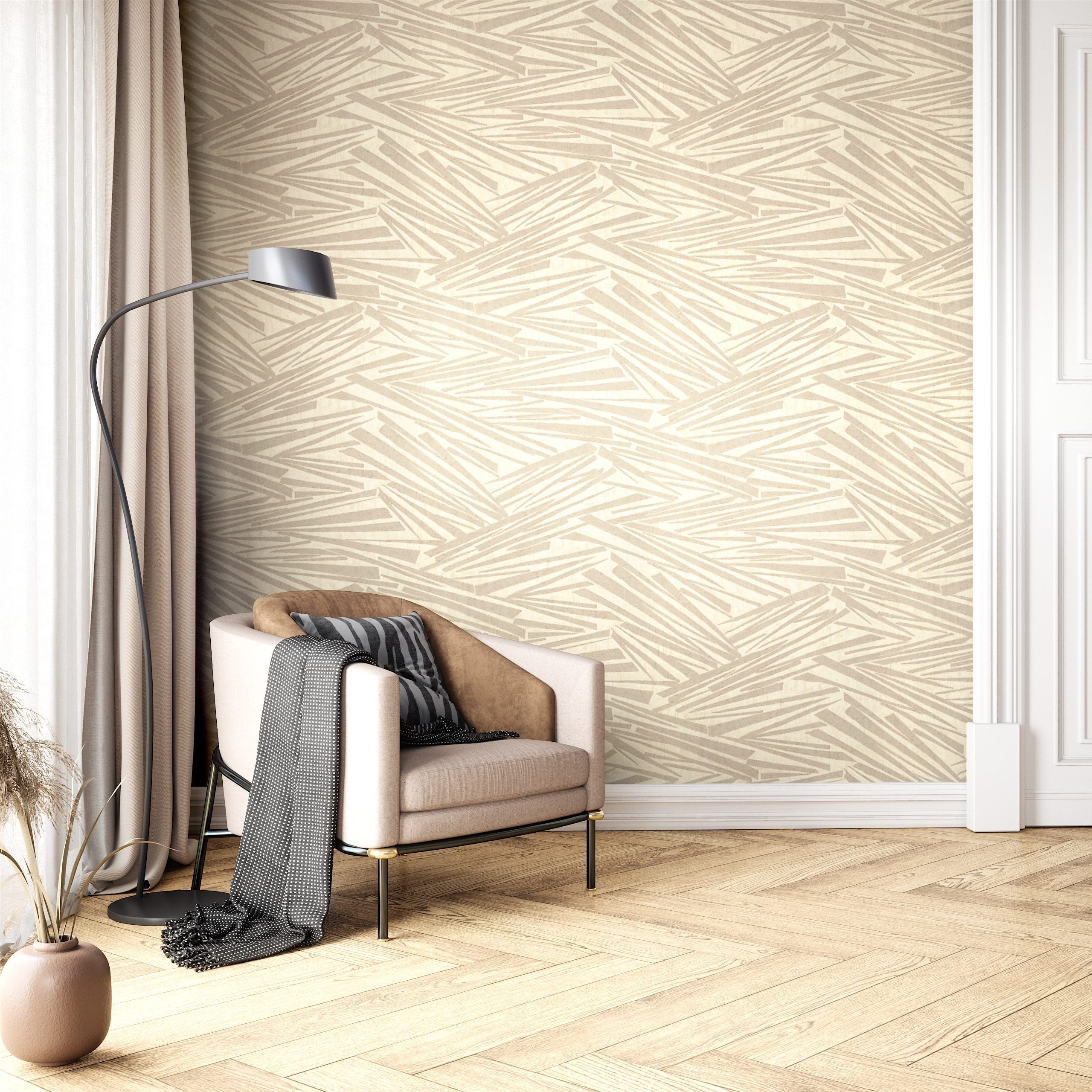 Newroom Vliestapete Deverell Beige Tapete Mustertapete Linien,Struktur,Glanz, Beige Tapete Glamour Linien - Mustertapete Glanztapete Champagner Metallic Modern 3D Optik Struktur Glanz für Wohnzimmer Schlafzimmer Küche, Glanztapete