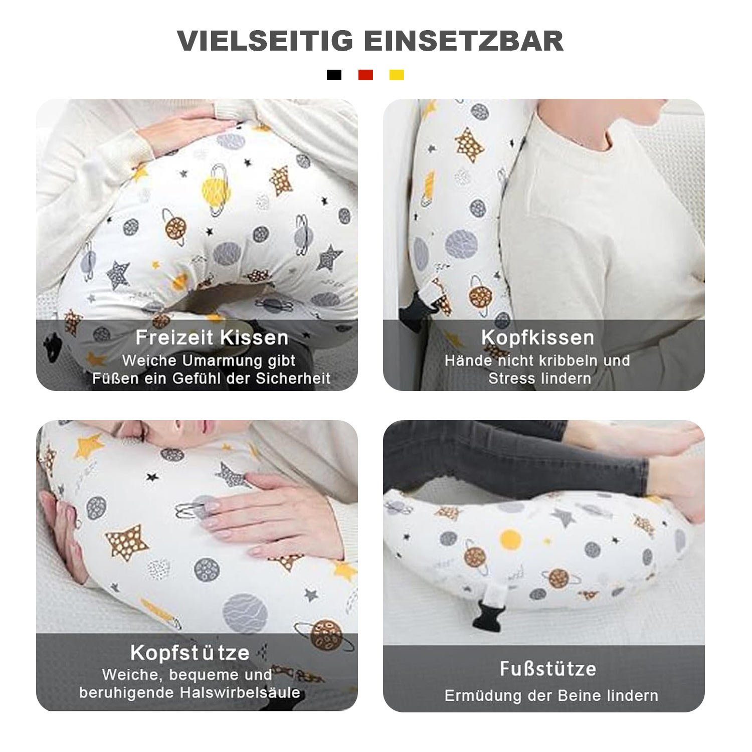 U-förmiges Futterkissen für Mütter 3-teiliges Baumwolle Stillkissenset, aus Geometrischer Stillkissen Streifen 100% MAGICSHE abnehmbares Babykissen