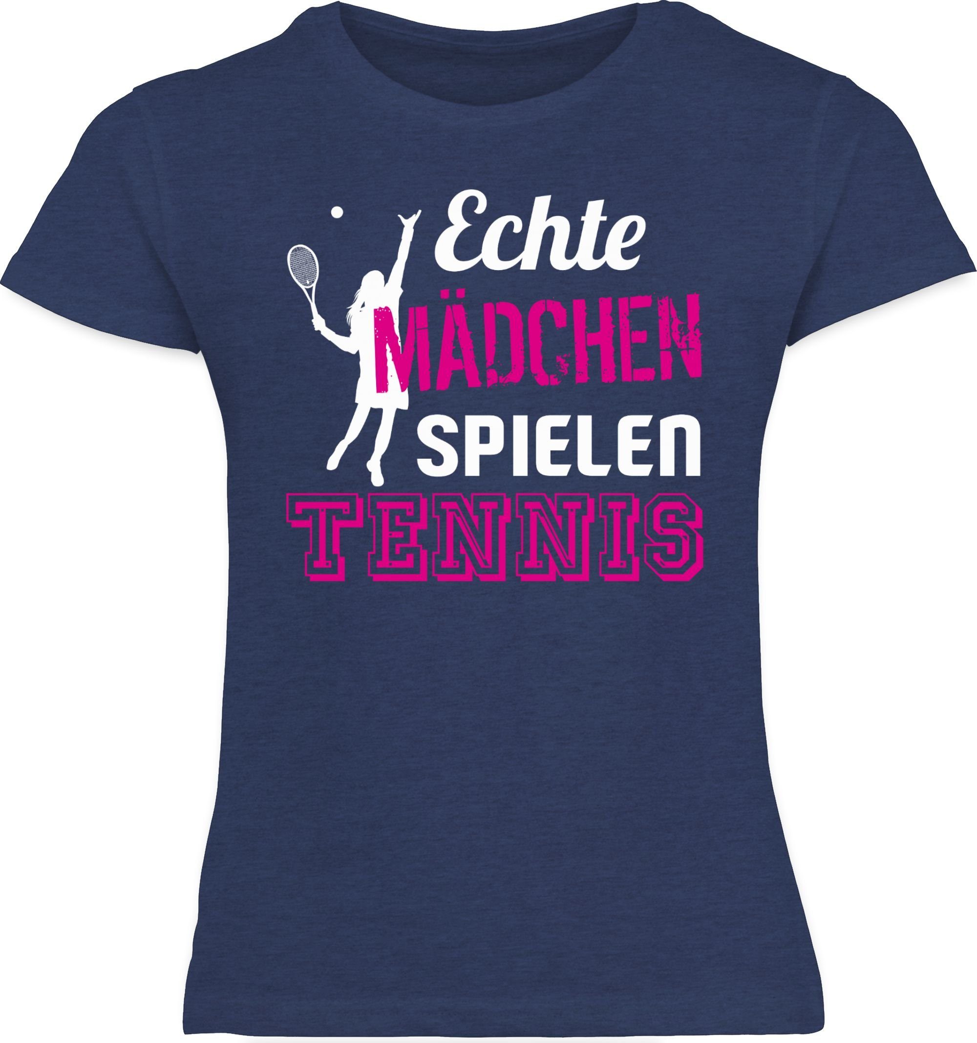Shirtracer T-Shirt Echte Mädchen spielen Kleidung Tennis Dunkelblau 3 Meliert Kinder Sport