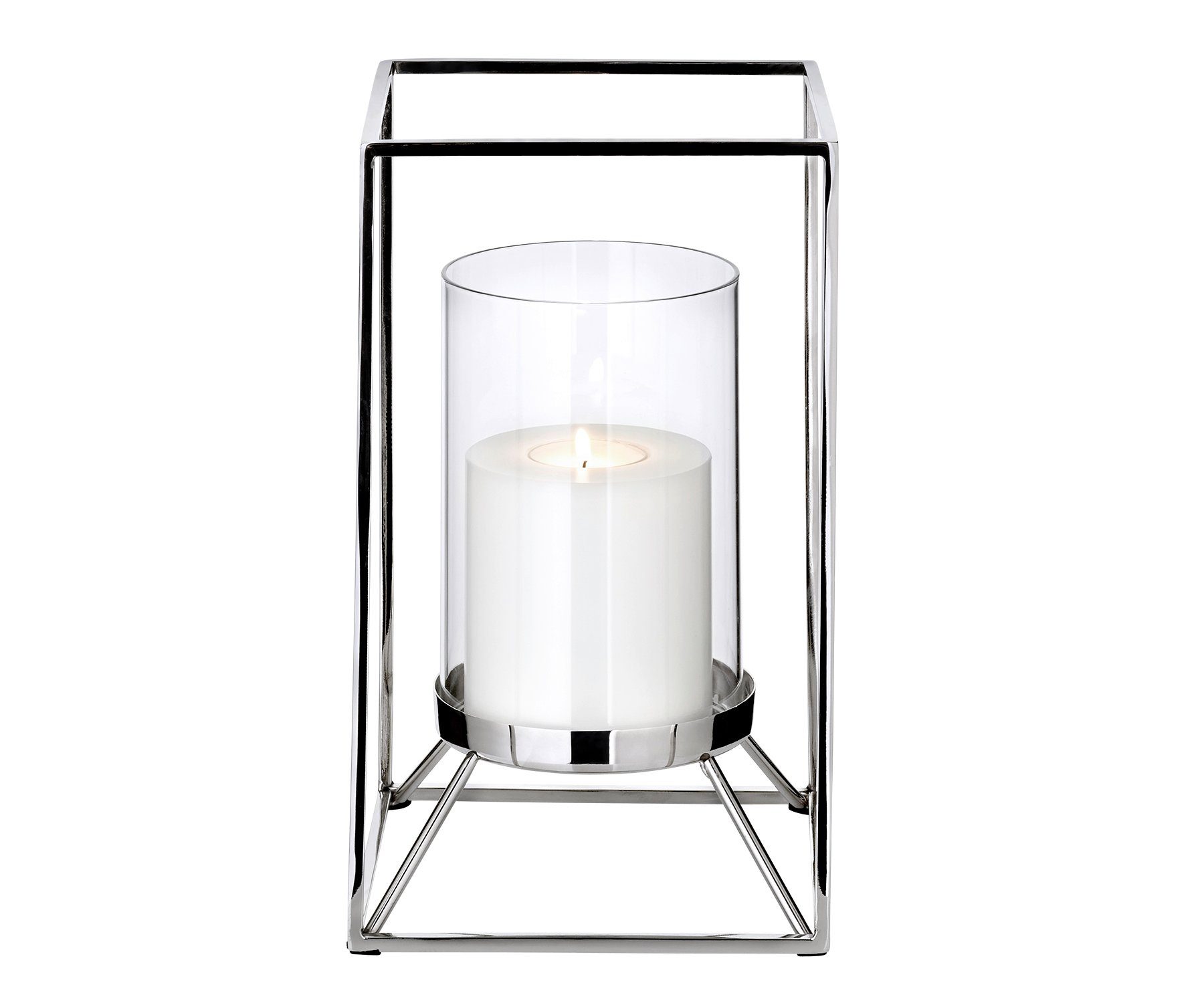 EDZARD Windlicht Marie, Quadratisch, Silber-Optik, Edelstahl, vernickelt, H 25 cm, Ø 15 cm