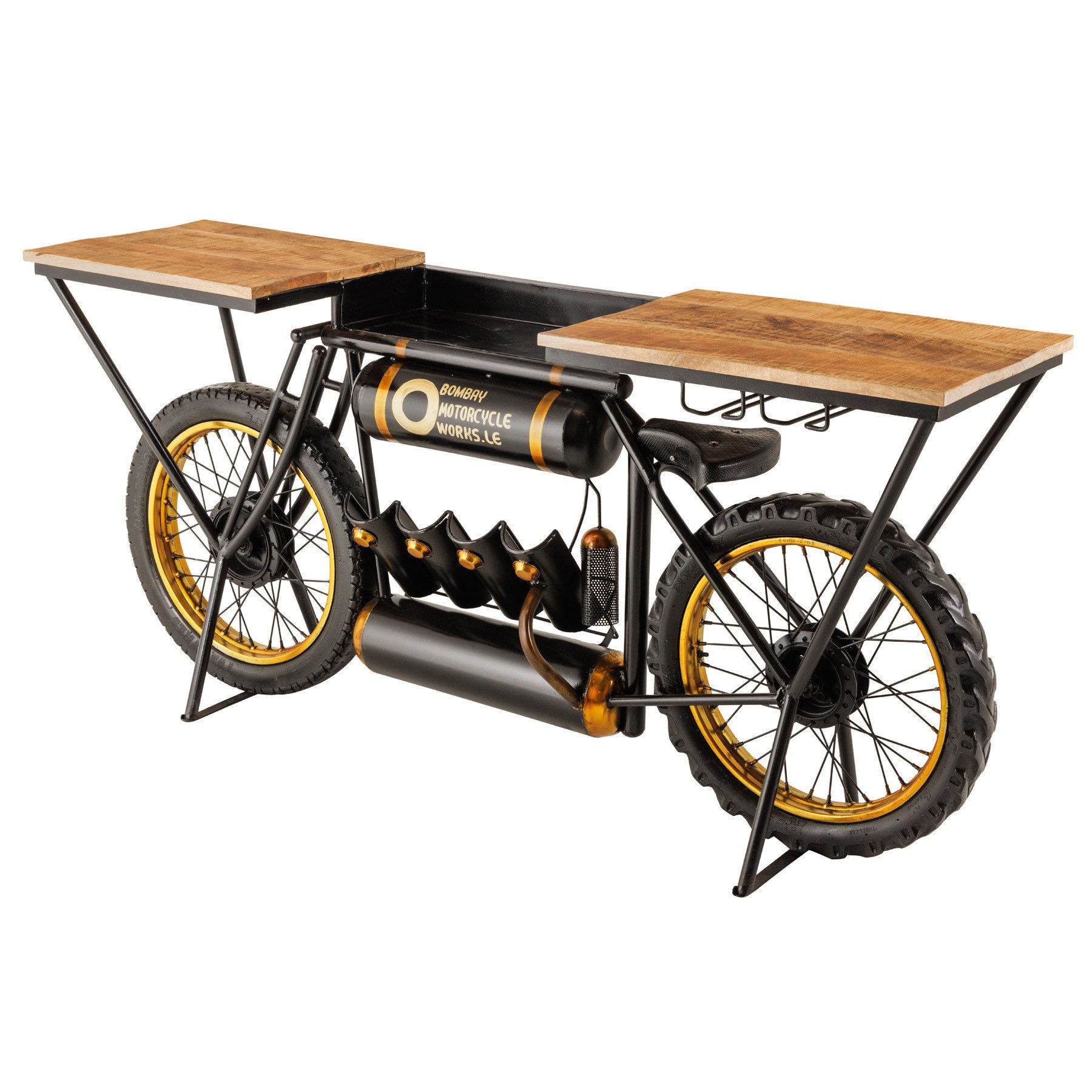 riess-ambiente Konsolentisch MOTORCYCLE 185cm braun / schwarz (Einzelartikel, 1-St), Esszimmer · Massivholz · Metall · Motorrad · Upcycling · Industrial