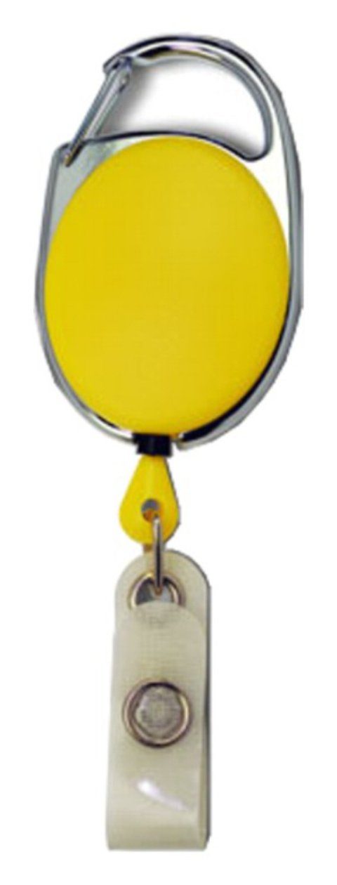 Kranholdt Schlüsselanhänger Jojo / Ausweishalter / Ausweisclip ovale Form (100-tlg), Metallumrandung, Druckknopfschlaufe Gelb | Schlüsselanhänger