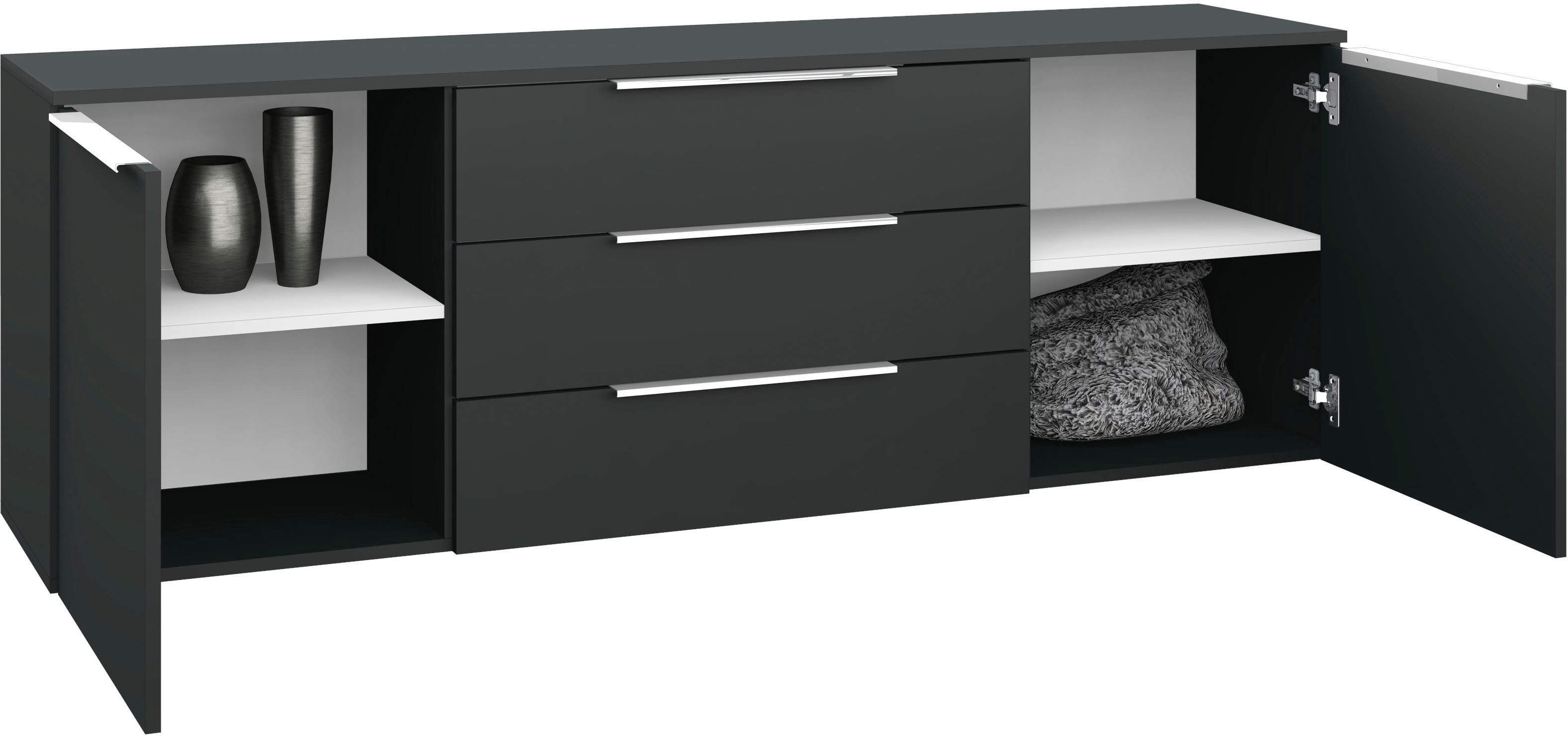 borchardt Möbel Sideboard Oliva, hängend oder stehend mit Metallgriffen, Breite 166 oder 200cm, 2 Türen 3 Schubfächer