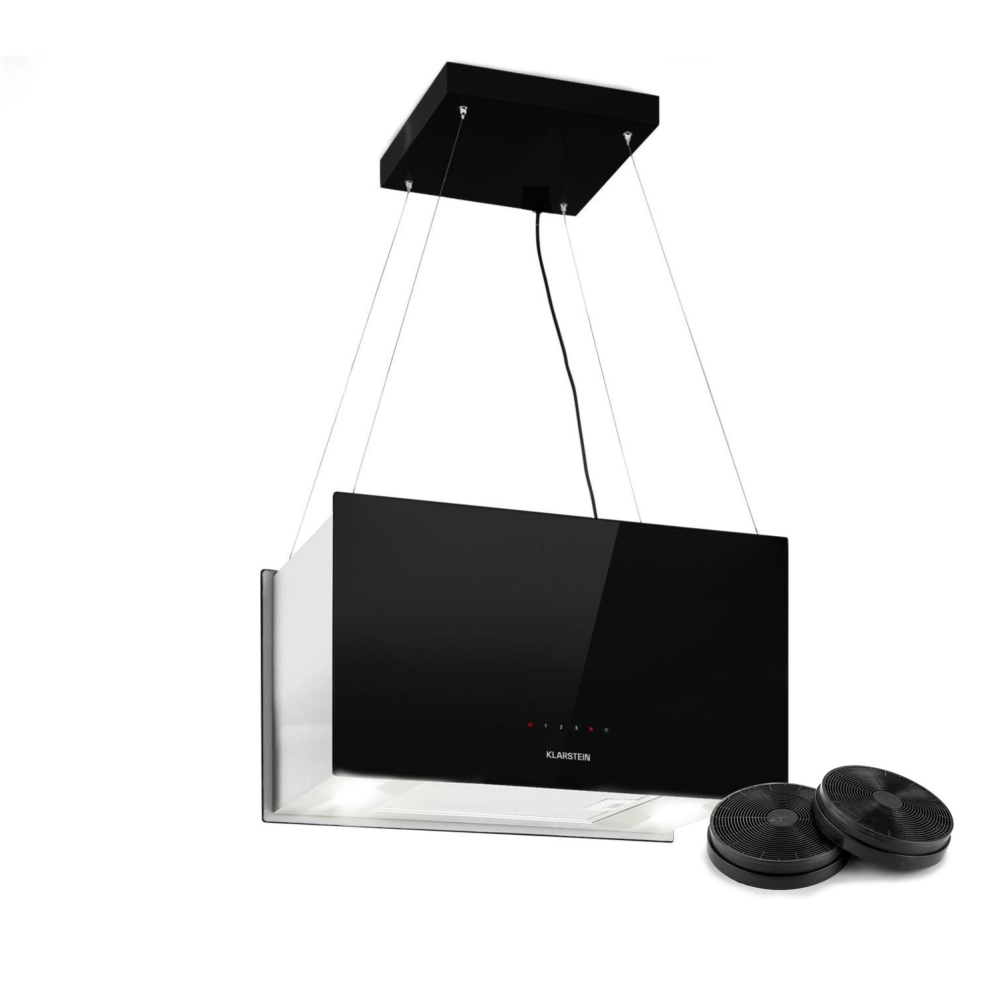 Klarstein Deckenhaube Kronleuchter L Serie Kronleuchter L Inselabzug 60 cm 590 m³/h LED Touch Glas Edelstahl Kronleuchter L, Abzugshaube Insel Abluft Umluft Haube Dunstabzug Dunstabzugshaube