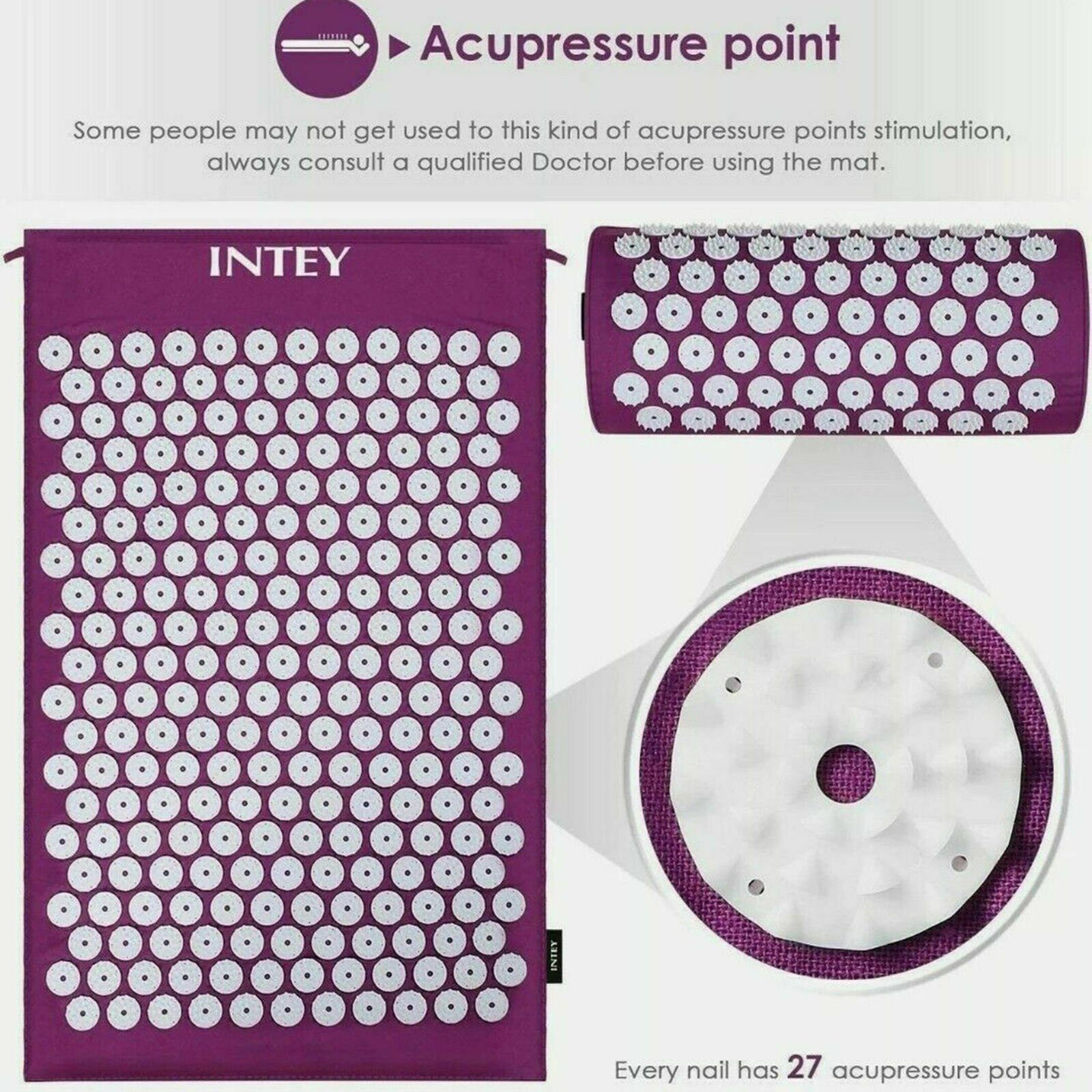 INTEY Akupressurmatte Akupressur Set Nadelmatte Akupunktur Matte (Set), mit Kissen und Tasche, 303 Nagelplatten