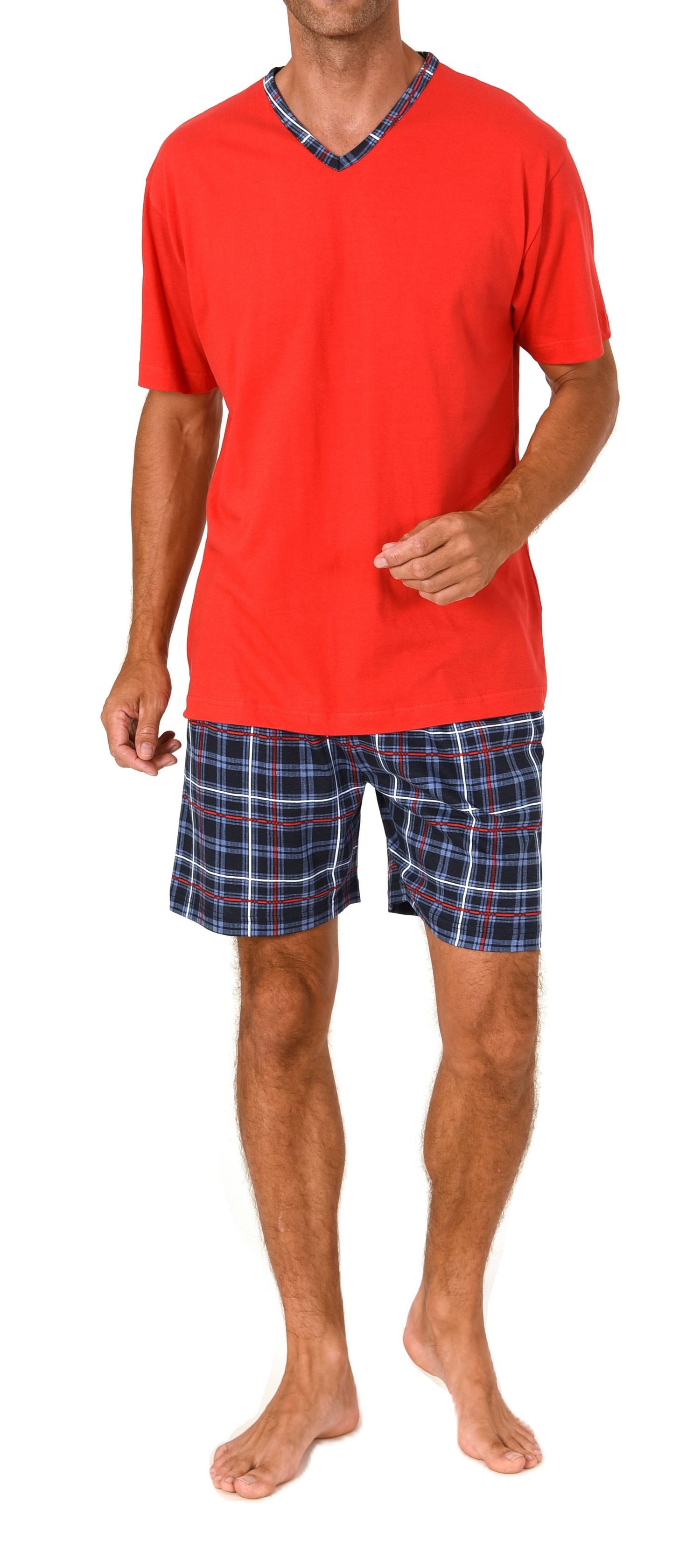Normann Pyjama Normann Herren kurzarm Schlafanzug Shorty mit karierter Hose
