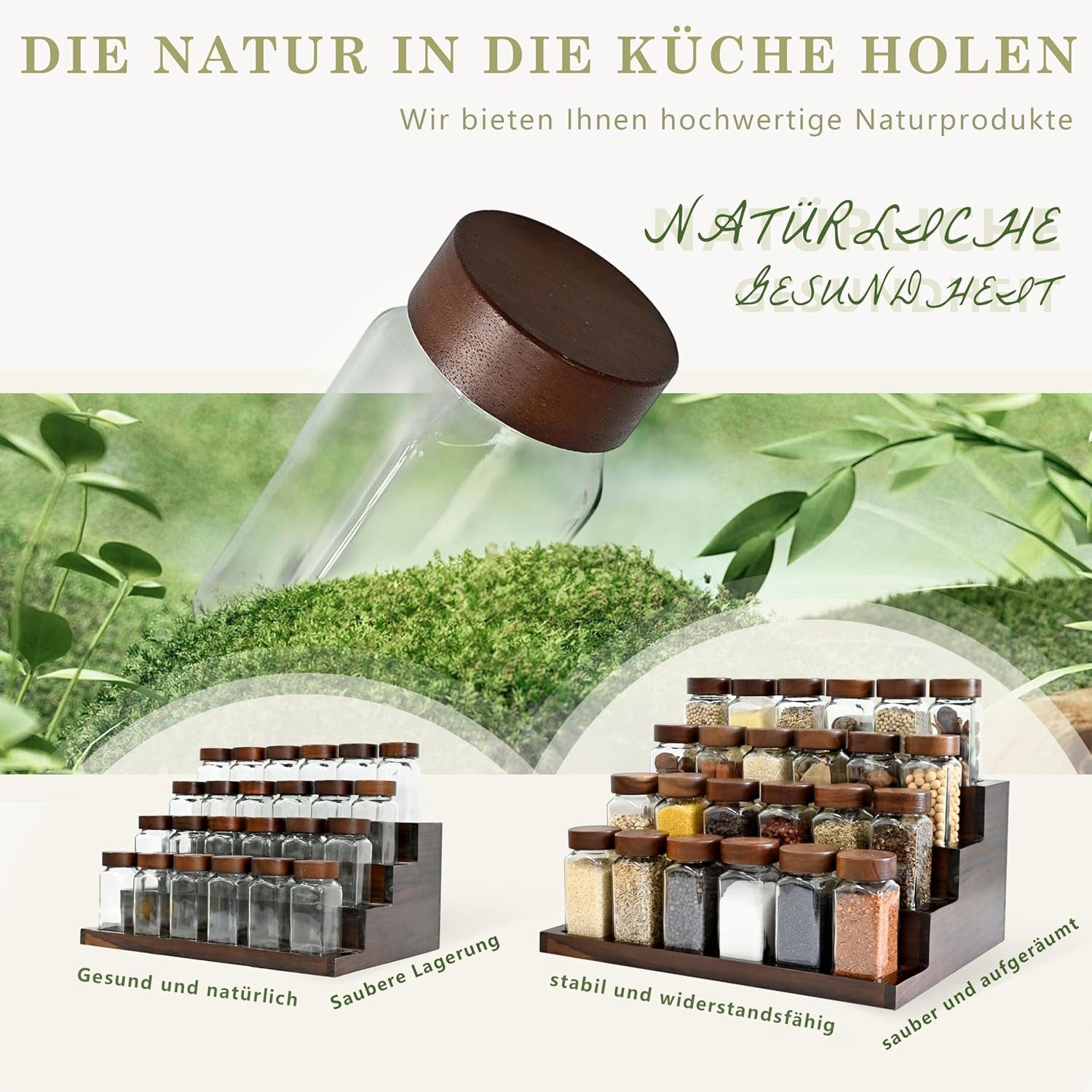 KingLux Gewürzbehälter Gewürz Organizer gewürzbehälter Akazienholz mit 24x120ml gewürzgläser, (1-tlg) – Bild 5 von 5