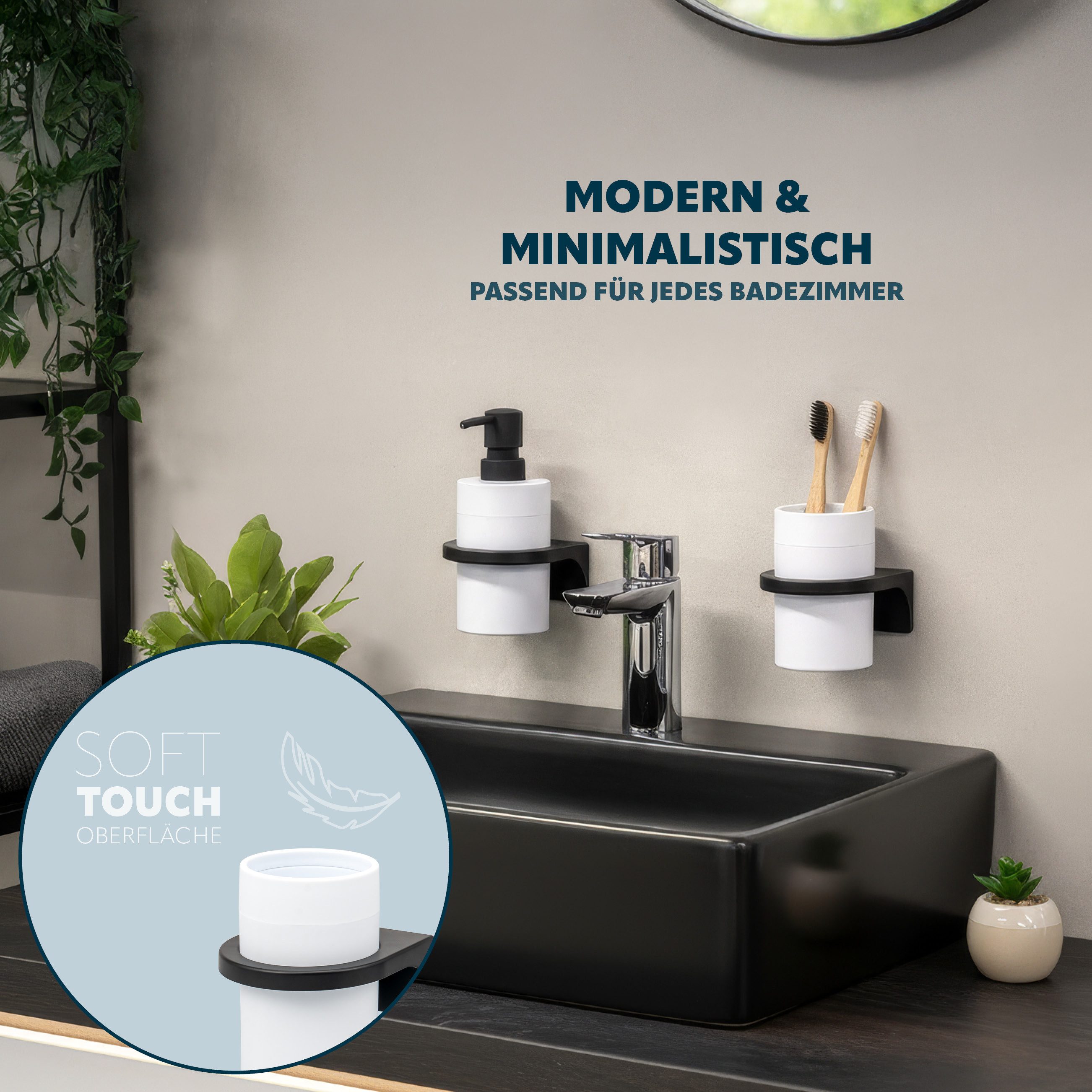 bremermann Zahnputzbecher rund, SAVONA Soft-Touch inkl. Wandhalterung, (1-St)