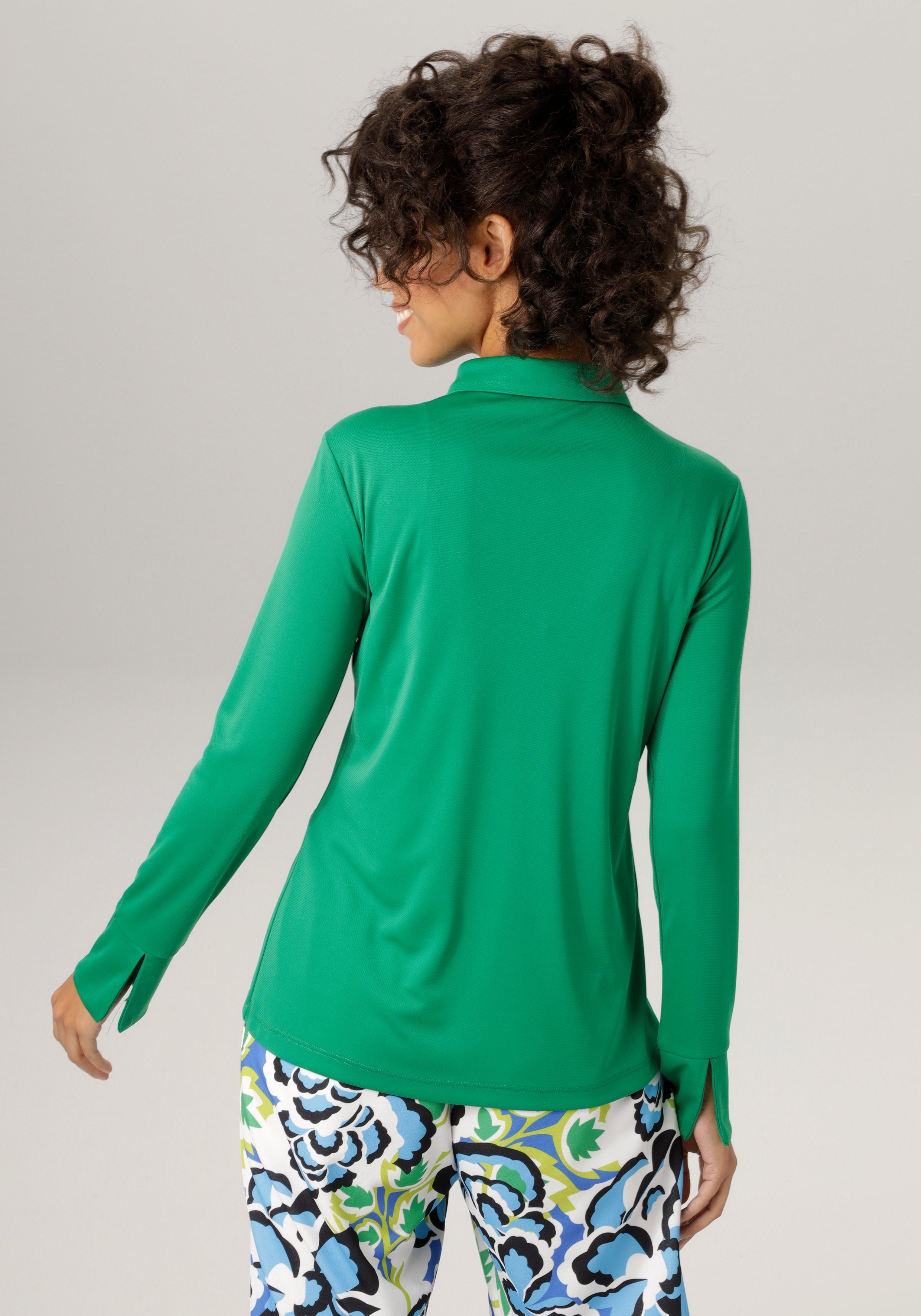 Aniston CASUAL Hemdbluse in strukturierter smaragd Jersey-Crepé-Qualität