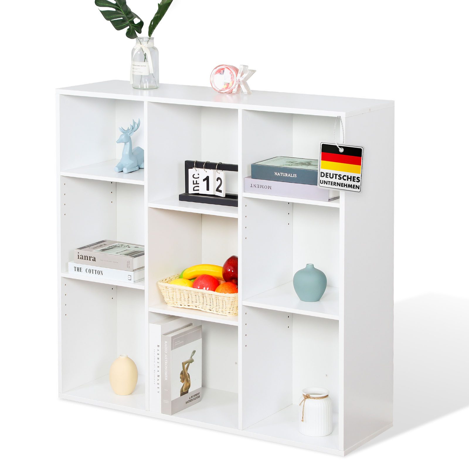 Floordirekt Bücherregal Arkansas, weißes Standregal mit Kippschutz & Rückwand, offene Front, 9 Fächer 1-tlg., 97,7x30x97,7cm, schneller Aufbau, schlichtes Design aus Holzwerkstoff