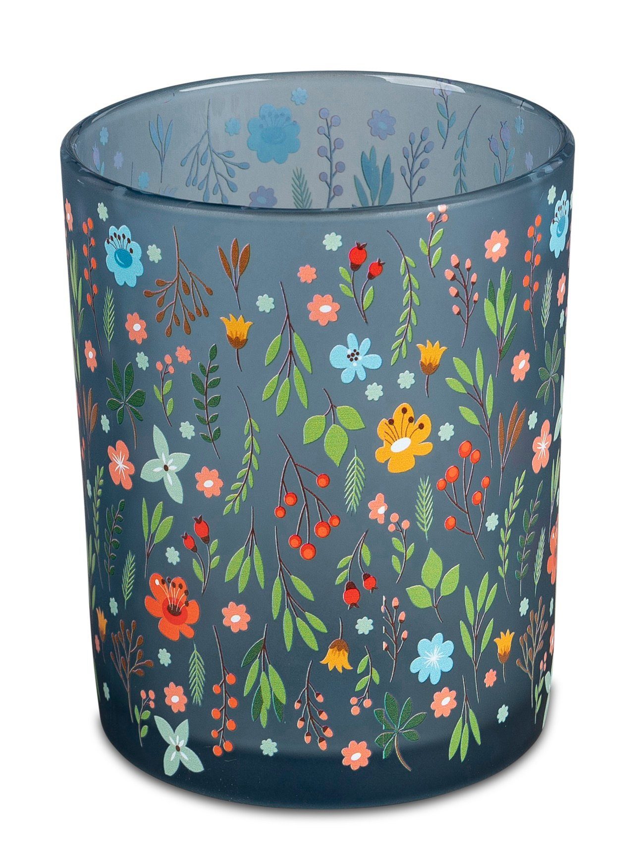 dekojohnson Windlicht Windlicht-Glas Teelichthalter Blumendeko blau 13cm