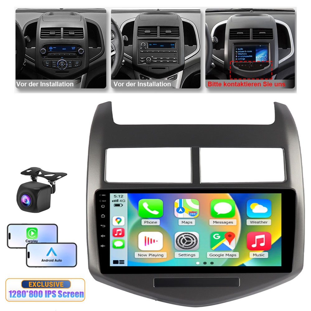 A-Sure 8-Core 4+64GB Carplay Android15 GPS für Chevrolet Aveo T300 2011-2016 Autoradio (Apple Carplay, Digitalradio (DAB), FM, RDS, Siri, Mirrorlink, Google play, Netflix, Youtube, Calendar, TikTok)