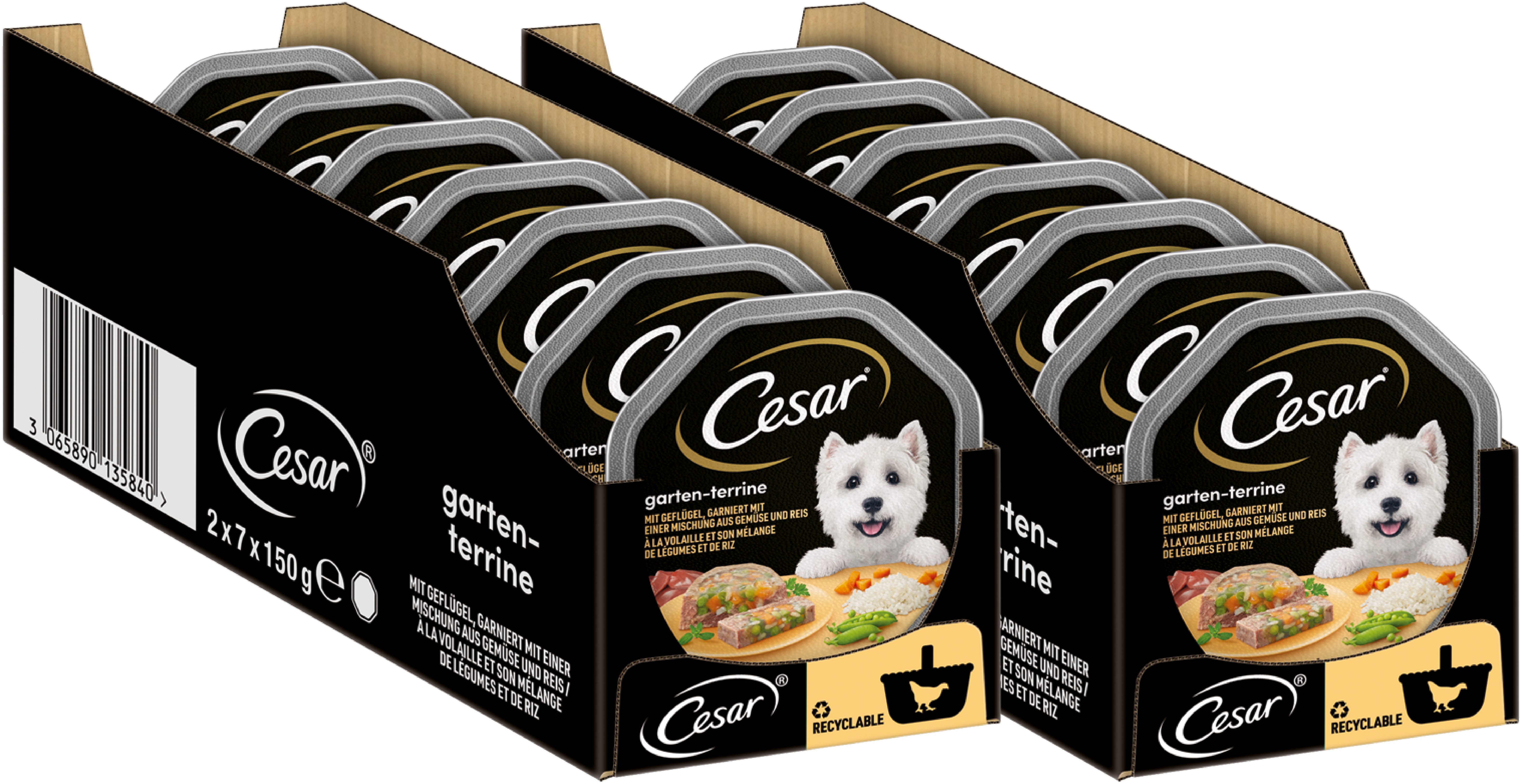 Cesar CESAR® Schale Garten-Terrine mit Geflügel, Gemüse und Reis 14 x 150g, Nassfutter für: Hunde von Cesar