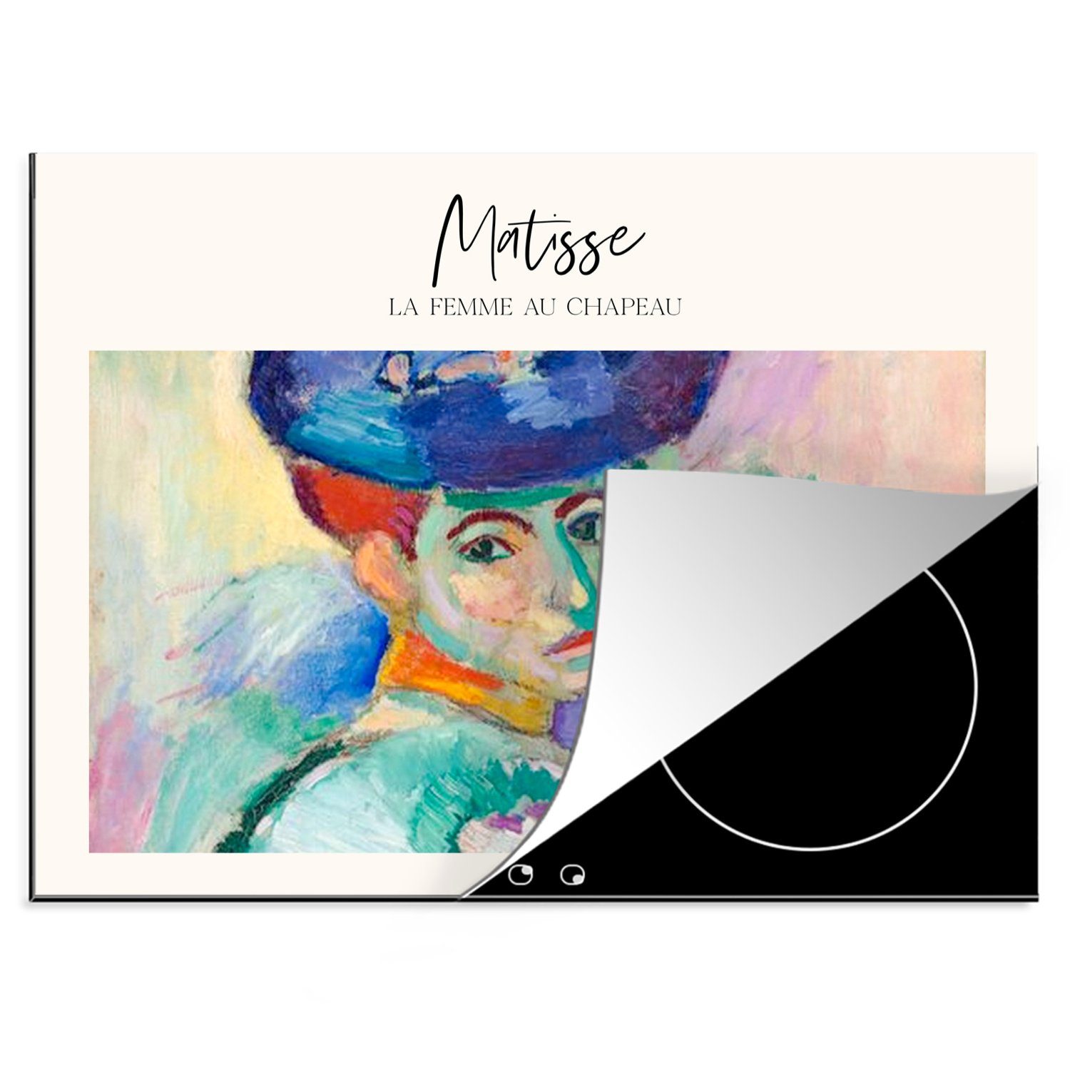MuchoWow Herdblende-/Abdeckplatte La femme au chapeau - Henri Matisse - Gemälde, Vinyl, (1 tlg), 70x52 cm, Mobile Arbeitsfläche nutzbar, Ceranfeldabdeckung | Herdabdeckplatten