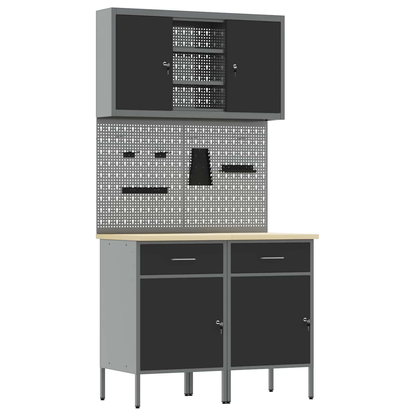 vidaXL Werkzeugschrank Arbeitsschrankset mit Schubladen 6 stk. Schwarz und Grau (6-St)