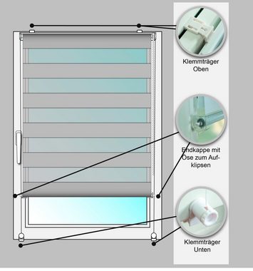 Doppelrollo Sola, Kutti, Lichtschutz, ohne Bohren, freihängend, Klemmfix, DUO-Rollo, Fixmaß, mit Klemmträger, blickdicht, Sichtschutz