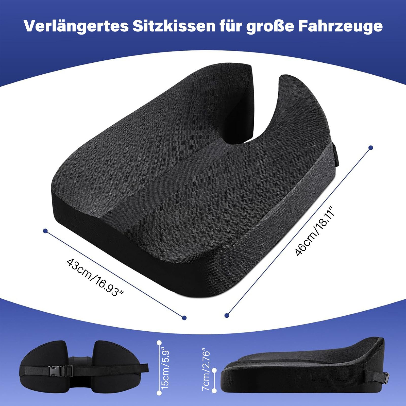 MOPUEA Sitzkissen Auto Memory Schaum Autositzkissen Orthopädisches Sitzkissen, Ergonomisch Steißbein Entlastung Druckfrei Atmungsaktiv Für Bürostuhl – Bild 2 von 5