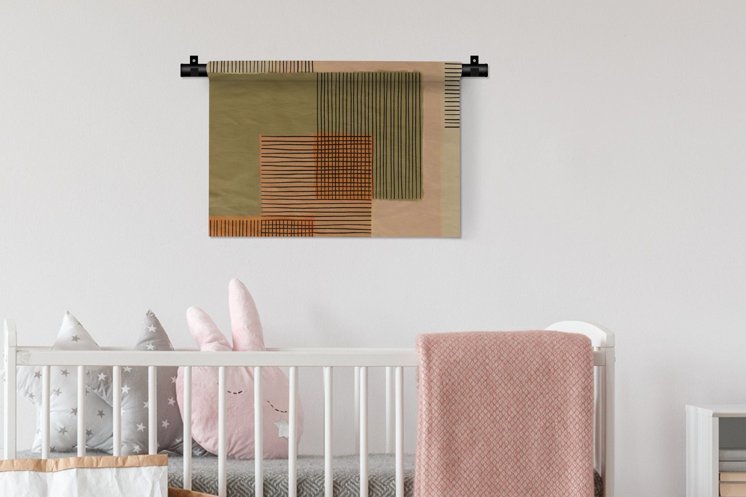 MuchoWow Wanddekoobjekt Abstrakt - Linien Kinderzimmer - - Wandbehang, Kleid, für Würfel Schlafzimmer, Patchwork, Wanddeko Wohnzimmer