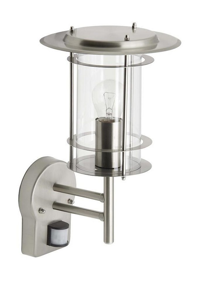 Brilliant Außen-Wandleuchte YORK, Bewegungsmelder, ohne Leuchtmittel, 36cm Höhe, E27 max. 40W, LED geeignet, aus rostfreiem Edelstahl
