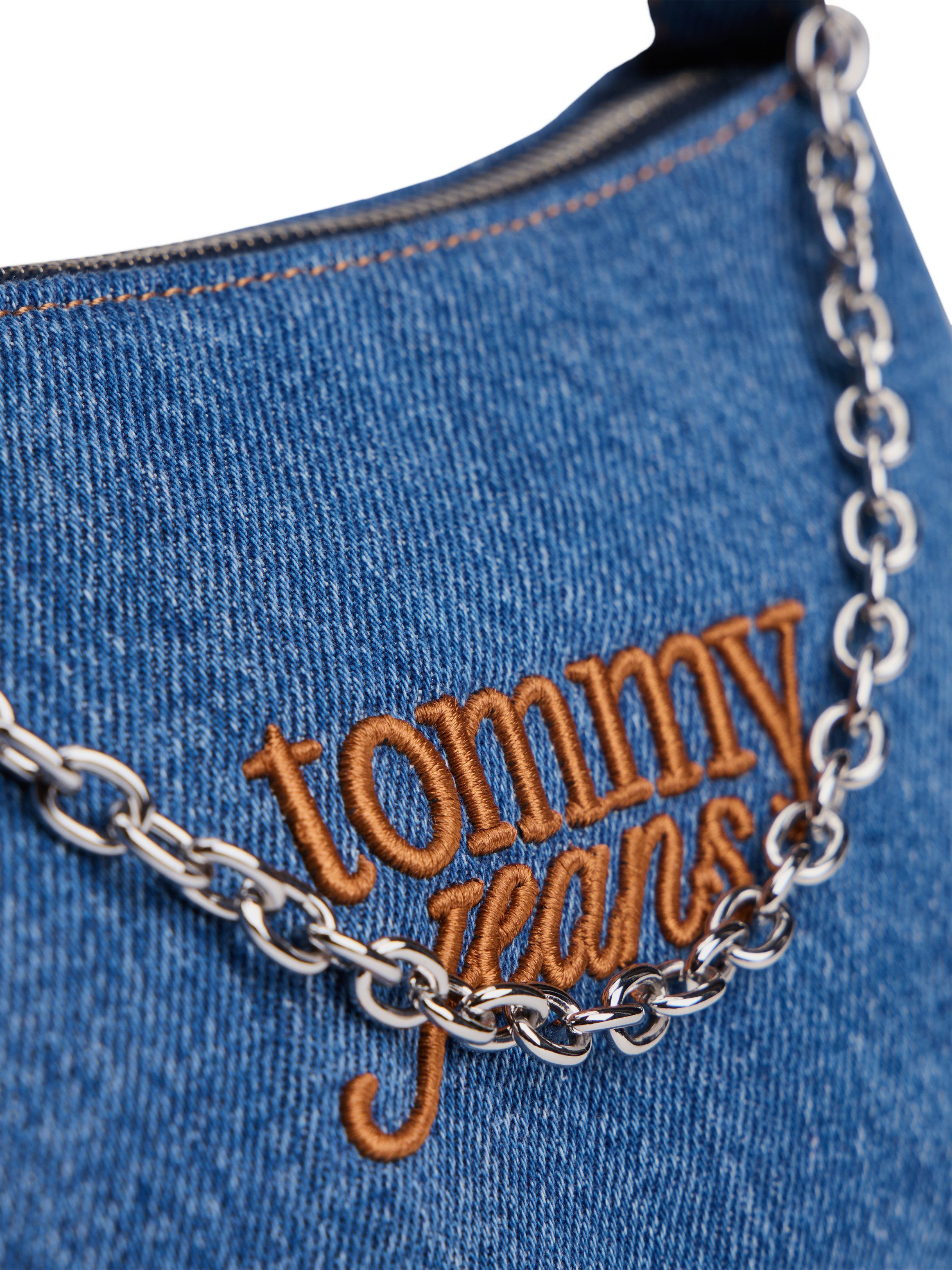 Tommy Jeans Schultertasche TJW COOL DENIM SHOULDER BAG, Damen Tragetasche, Minibag mit modischer Zierkette