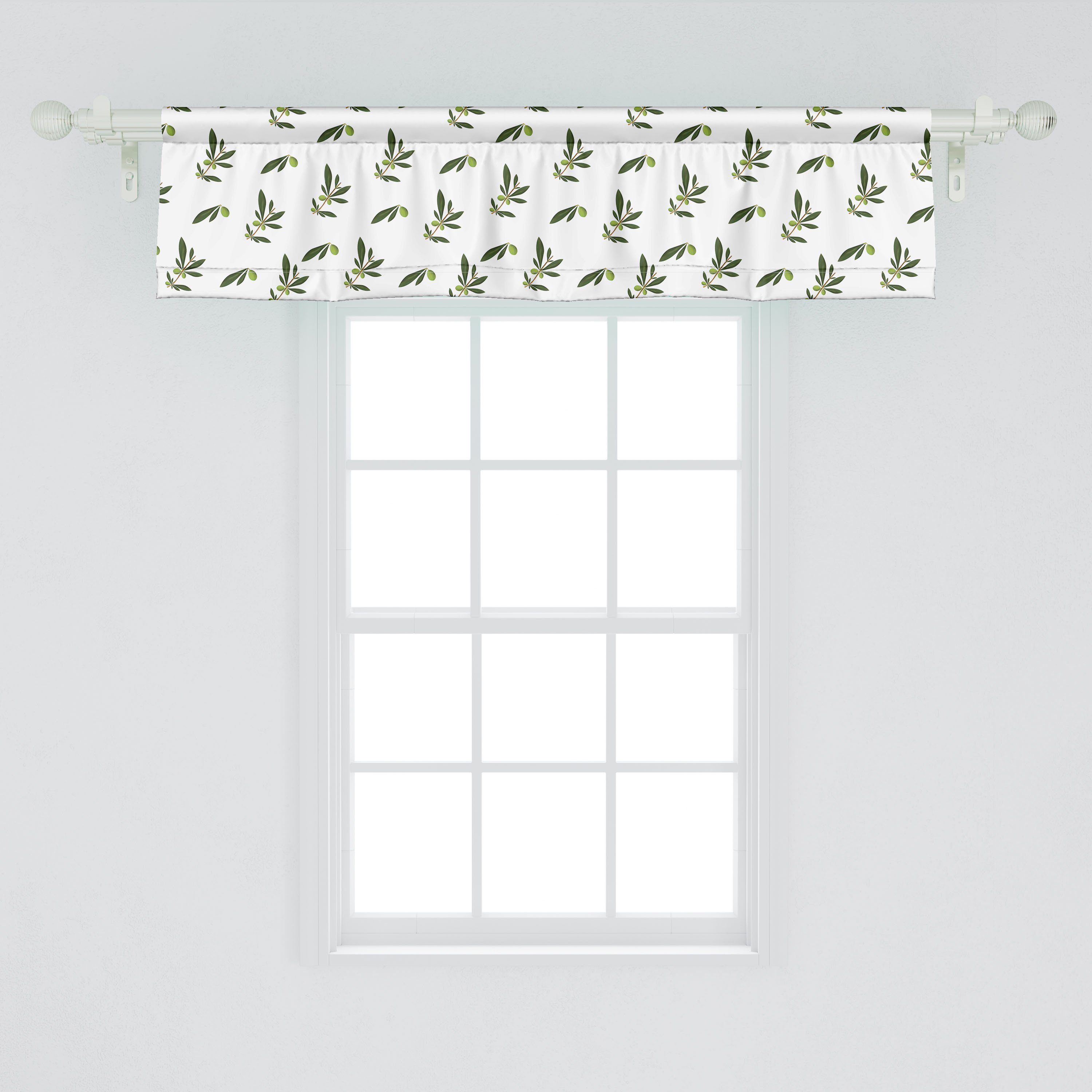 Scheibengardine Vorhang Volant Dekor für Zweige Abakuhaus, Microfaser, Stangentasche, und Schlafzimmer mit Repetitive Olive Küche Blätter