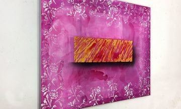WandbilderXXL Gemälde Pink Flowers 100 x 80 cm, Abstraktes Gemälde, handgemaltes Unikat