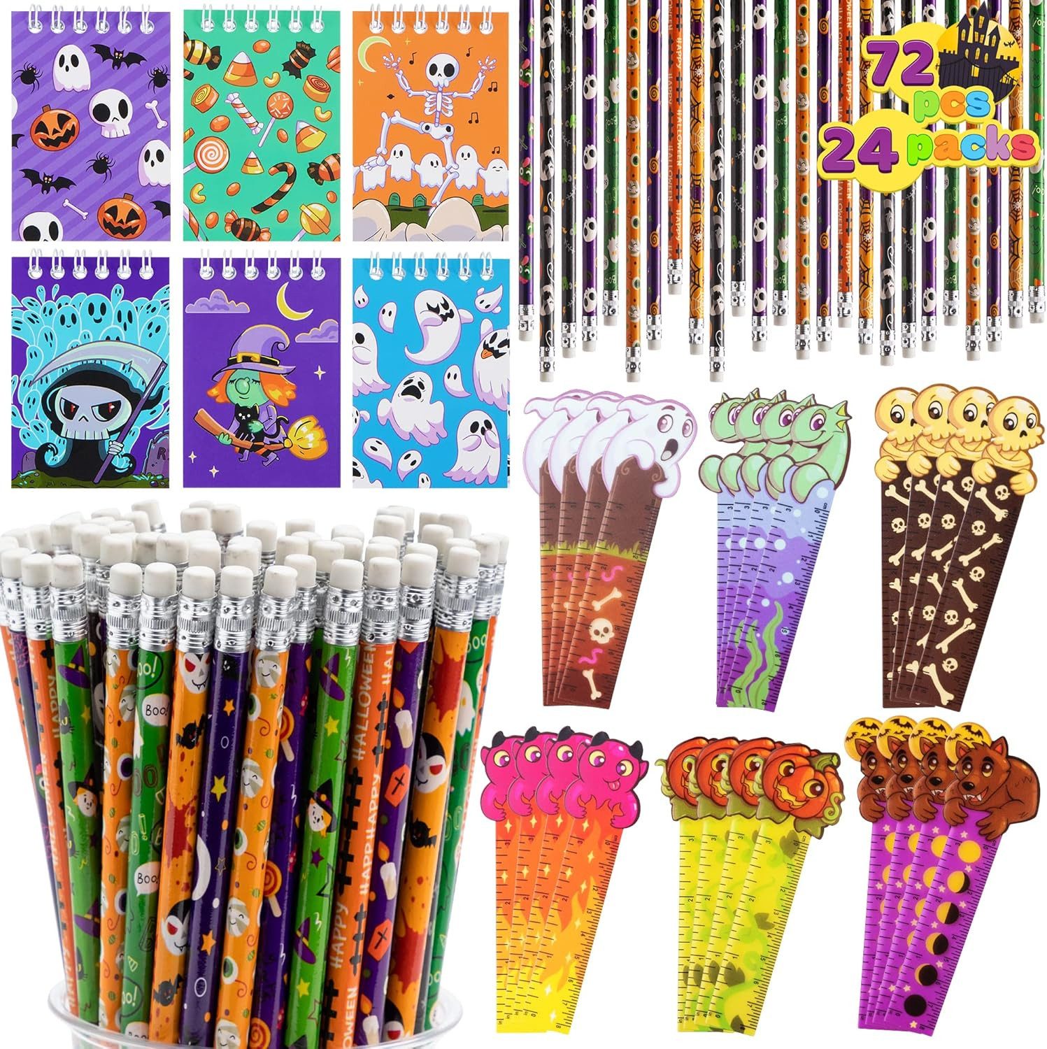 JOYIN Kreativset JOYIN 72-teiliges Halloween-Schreibwaren-Set, 24 Packs mit Bleistiften