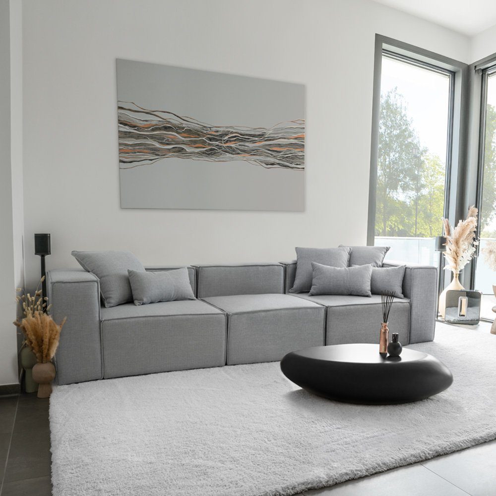 HOME DELUXE Sofa Modulares Sofa VERONA M, 327 x 68 x 119 cm 4 Teile, Ecksofa Wohnlandschaft Modulsofa Hellgrau | Hellgrau | Alle Sofas