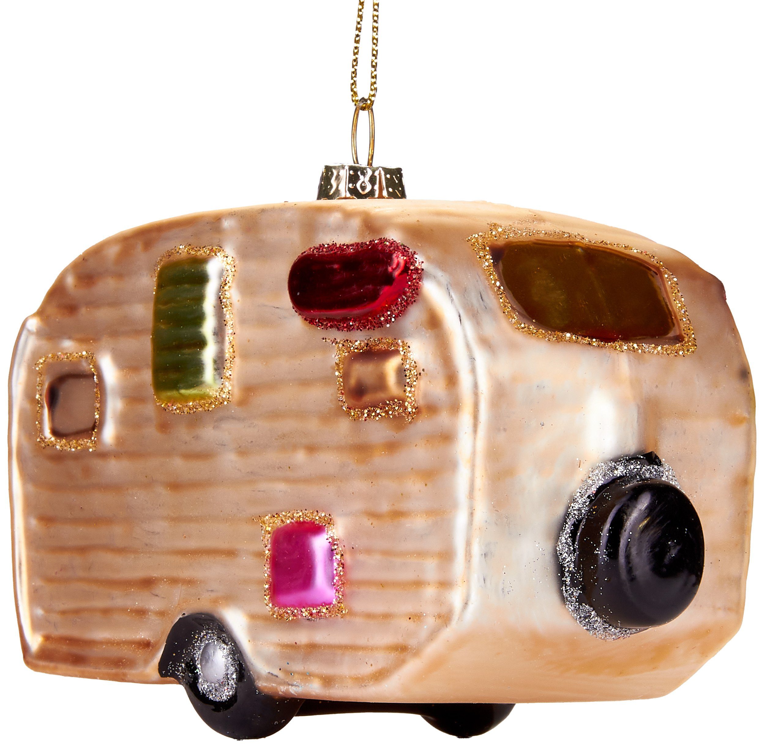 11 schöne Wohnwagen, Retro Weihnachtsdeko - BRUBAKER Glas, cm aus Christbaumschmuck Mundgeblasene Weihnachtskugel handbemalt