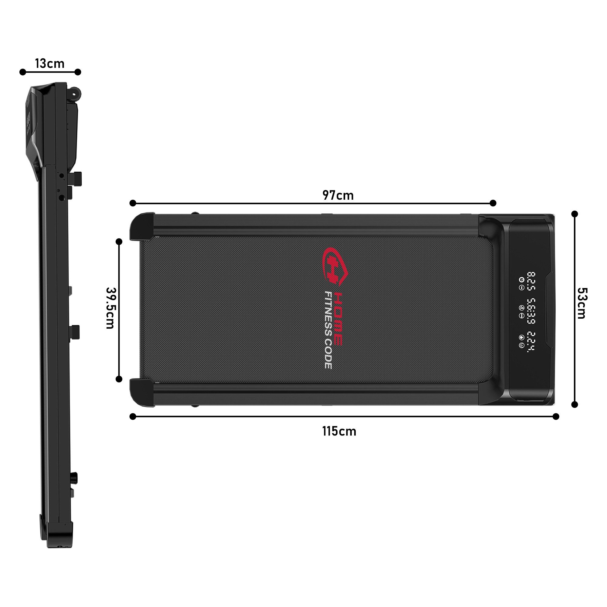 HOMEFITNESSCODE Laufband Tragbares Laufbänder – 2-in-1-Walkingpad Elektrisch (Transportrollen – Lauffläche 39 x 97 cm – Bis 120KG), 1–10 km/h einstellbar – Bürstenloser Motor 2,5 PS – mit LED-Display