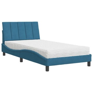 vidaXL Bett Bett mit Matratze Blau 100x200 cm Samt