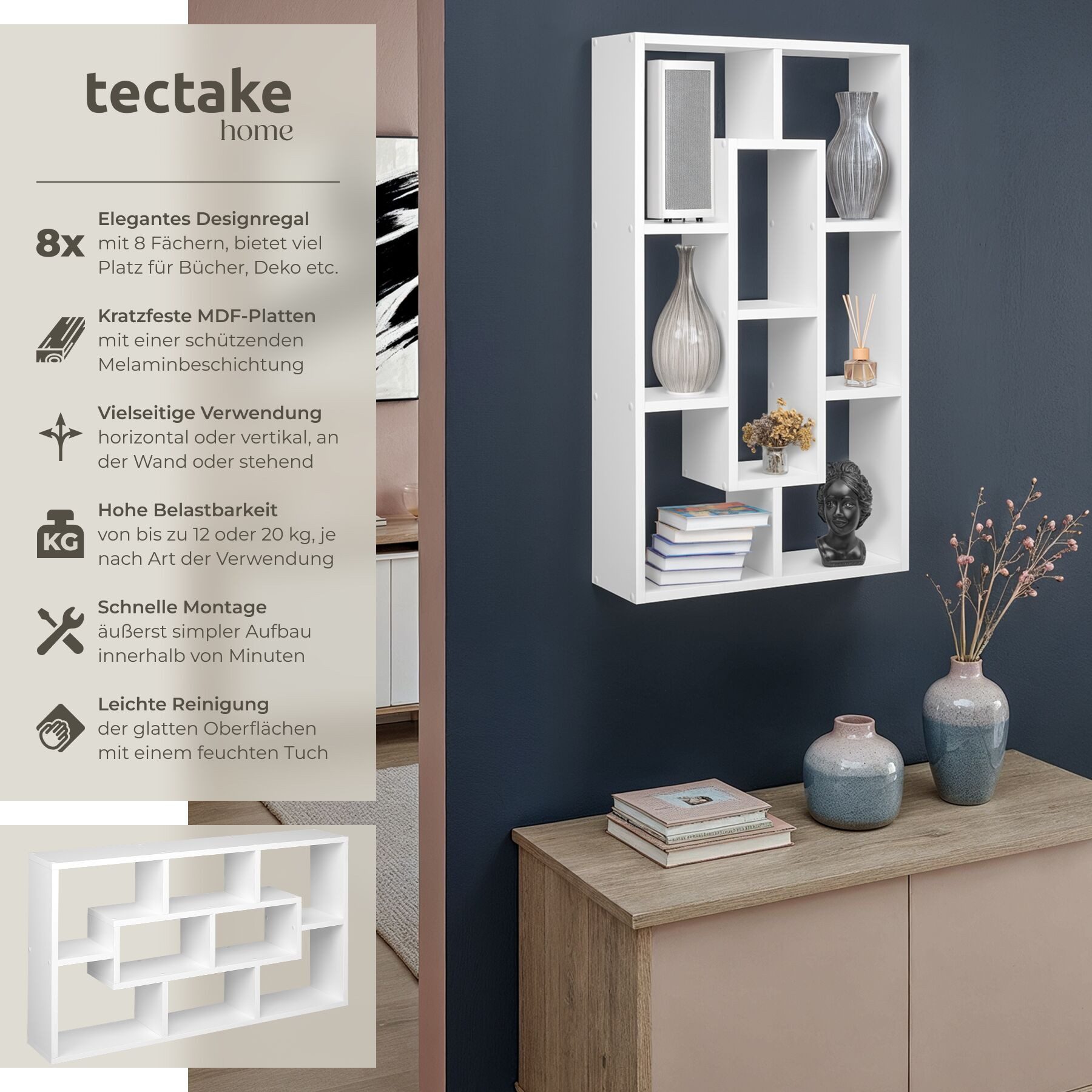 tectake Wandregal Kassandra, Set 1-tlg., Retro-Stil
