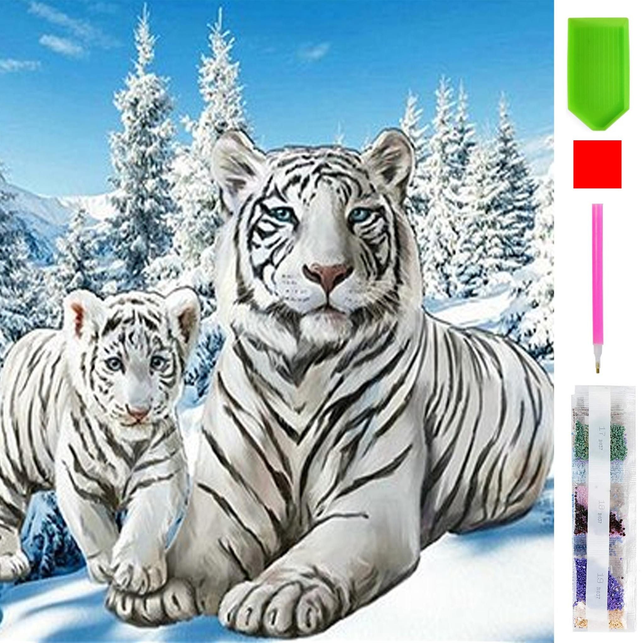 Malen nach Zahlen 5d Diamond Painting Weißer Tiger Malen nach Zahlen 15x20cm