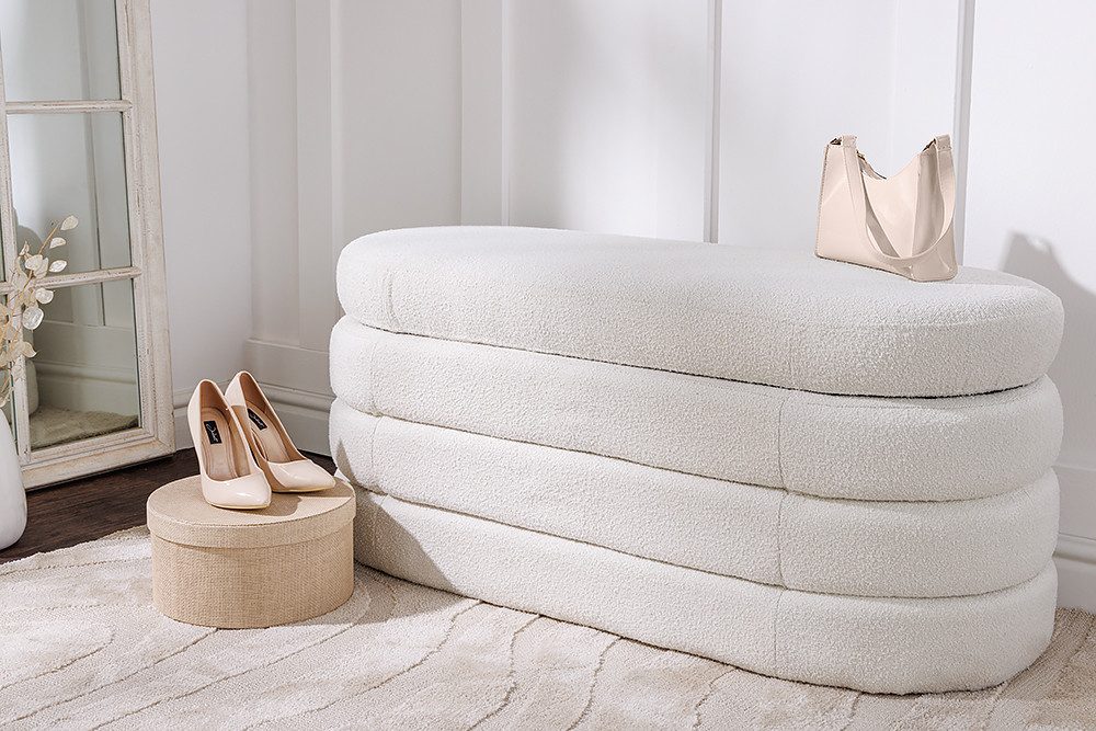 riess-ambiente Sitzbank VOGUE 115cm creme weiß (Einzelartikel, 1-St), Wohnzimmer · Bouclé · rund · mit Stauraum · Scandinavian Design