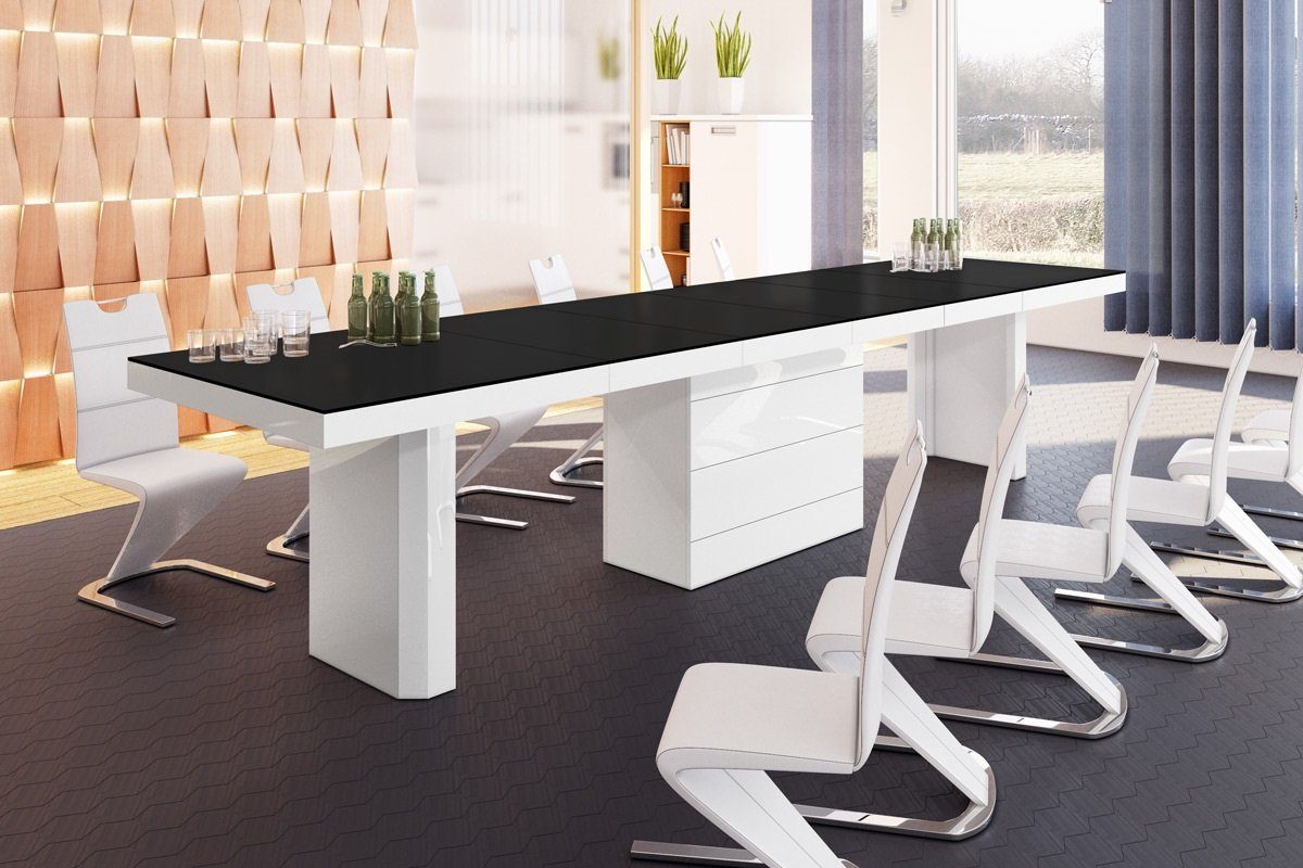 designimpex Esstisch Design HE-444 Schwarz MATT / Weiß HOCHGLANZ XXL ausziehbar 160 bis 412