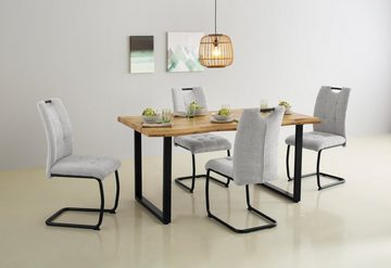 HELA Esstisch Giselle Baumkantentisch Küchentisch, Kufengestell, Industrial Design, 140 - 200 cm Breite, natur oder grau