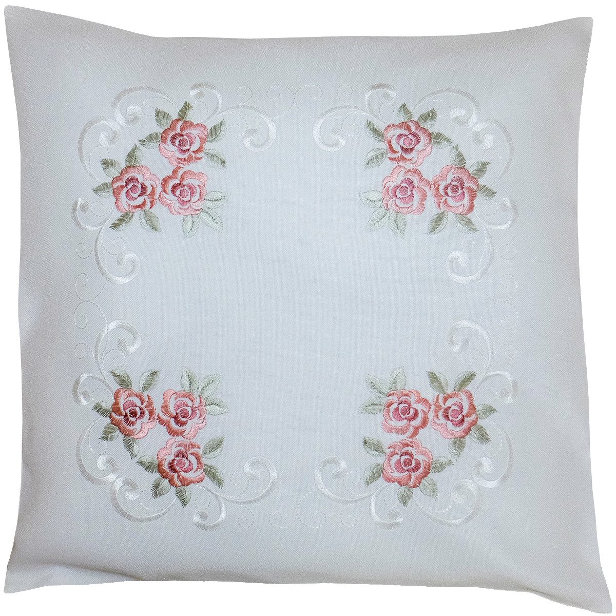 matches21 HOME & HOBBY Kissenbezüge Kissenbezug MARGIT 40 x 40 cm zarter Rosen Stick Frühlingshafte Deko, (1 Stück), Kissenhülle für Sofakissen Dekokissen Zierkissen