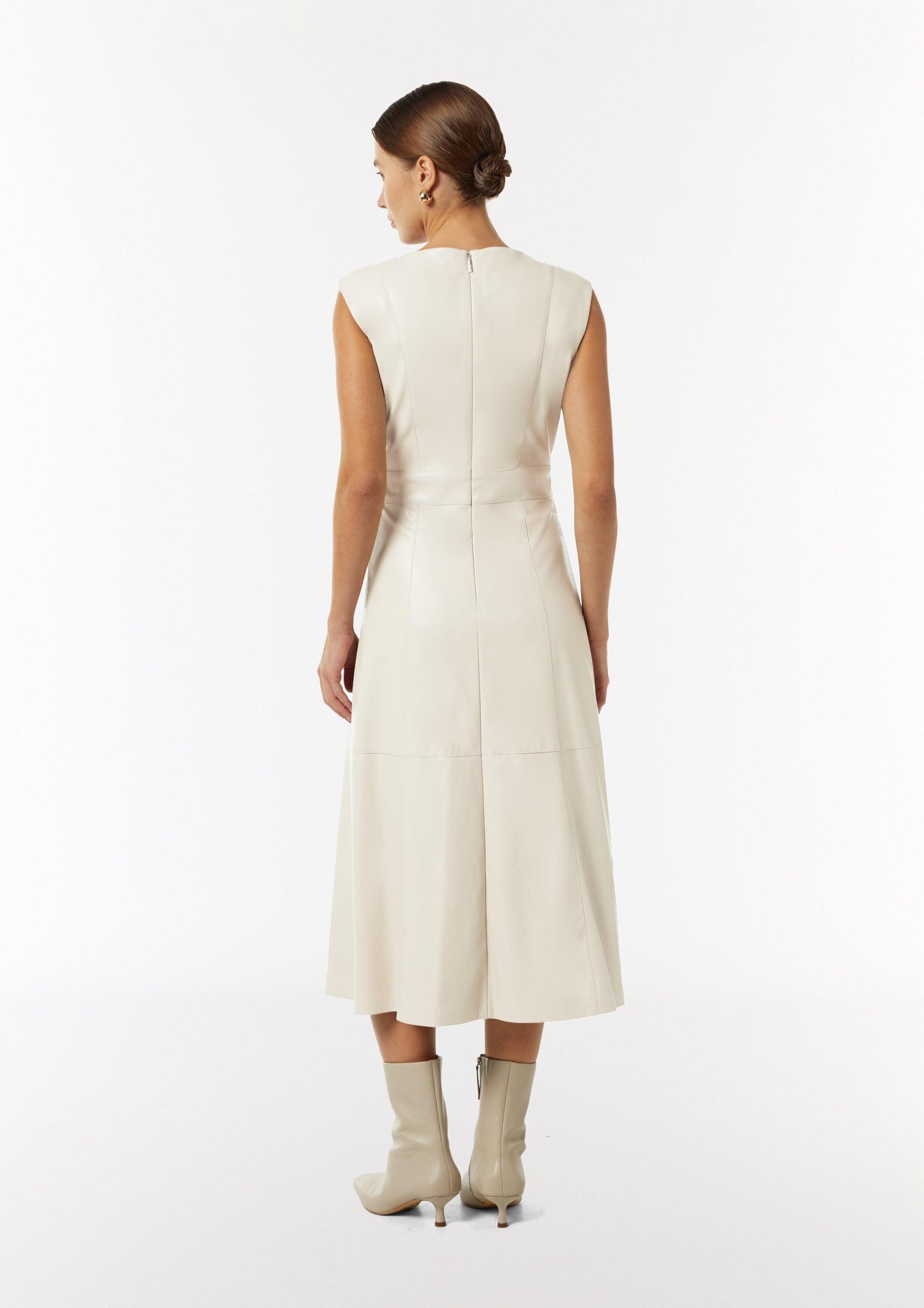 comma Midikleid Kleid Midi-Kleid in Lederoptik mit Ziernähten