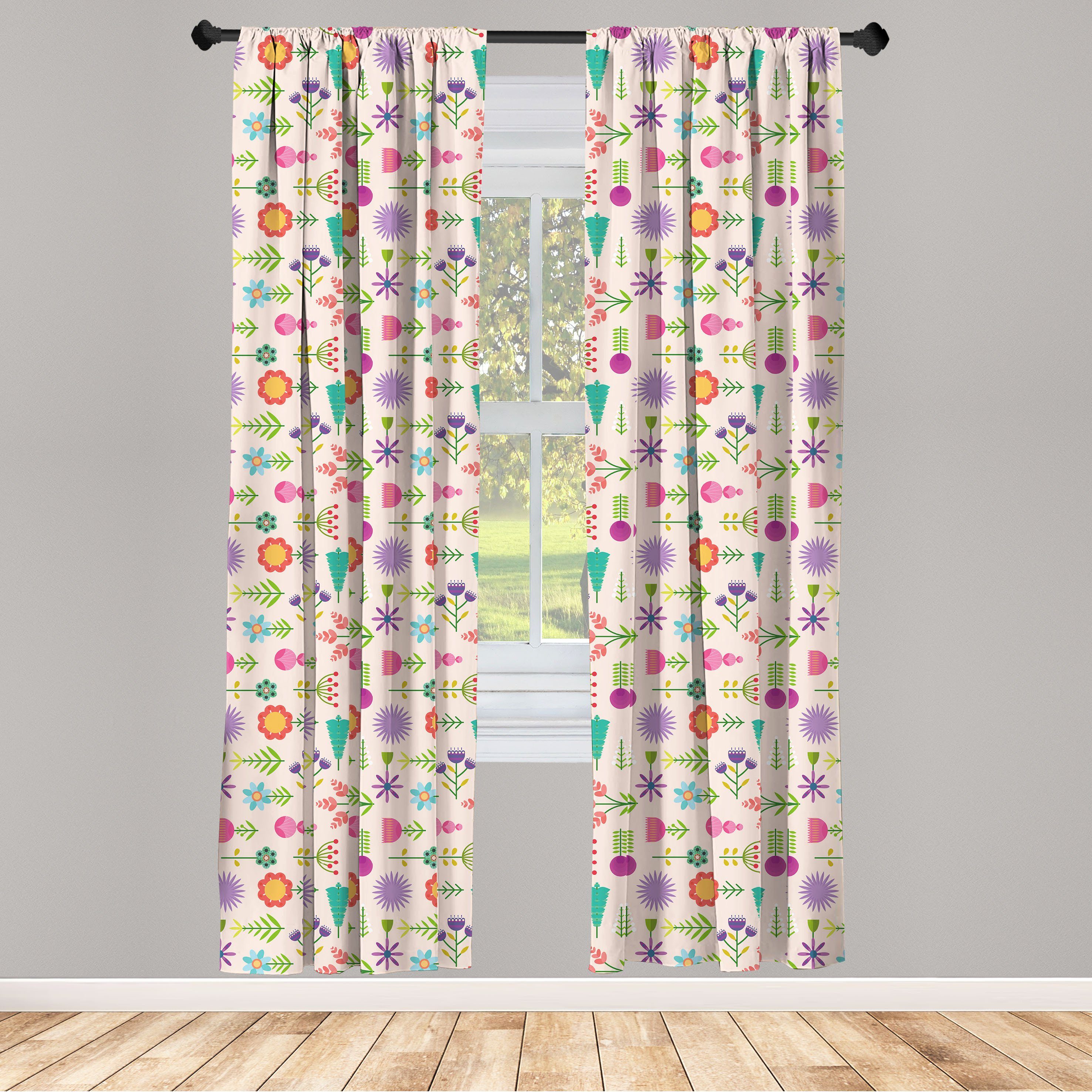 Gardine Vorhang für Wohnzimmer Schlafzimmer Dekor, Flache Microfaser, Design Bunte Abakuhaus, Blumen Blumen