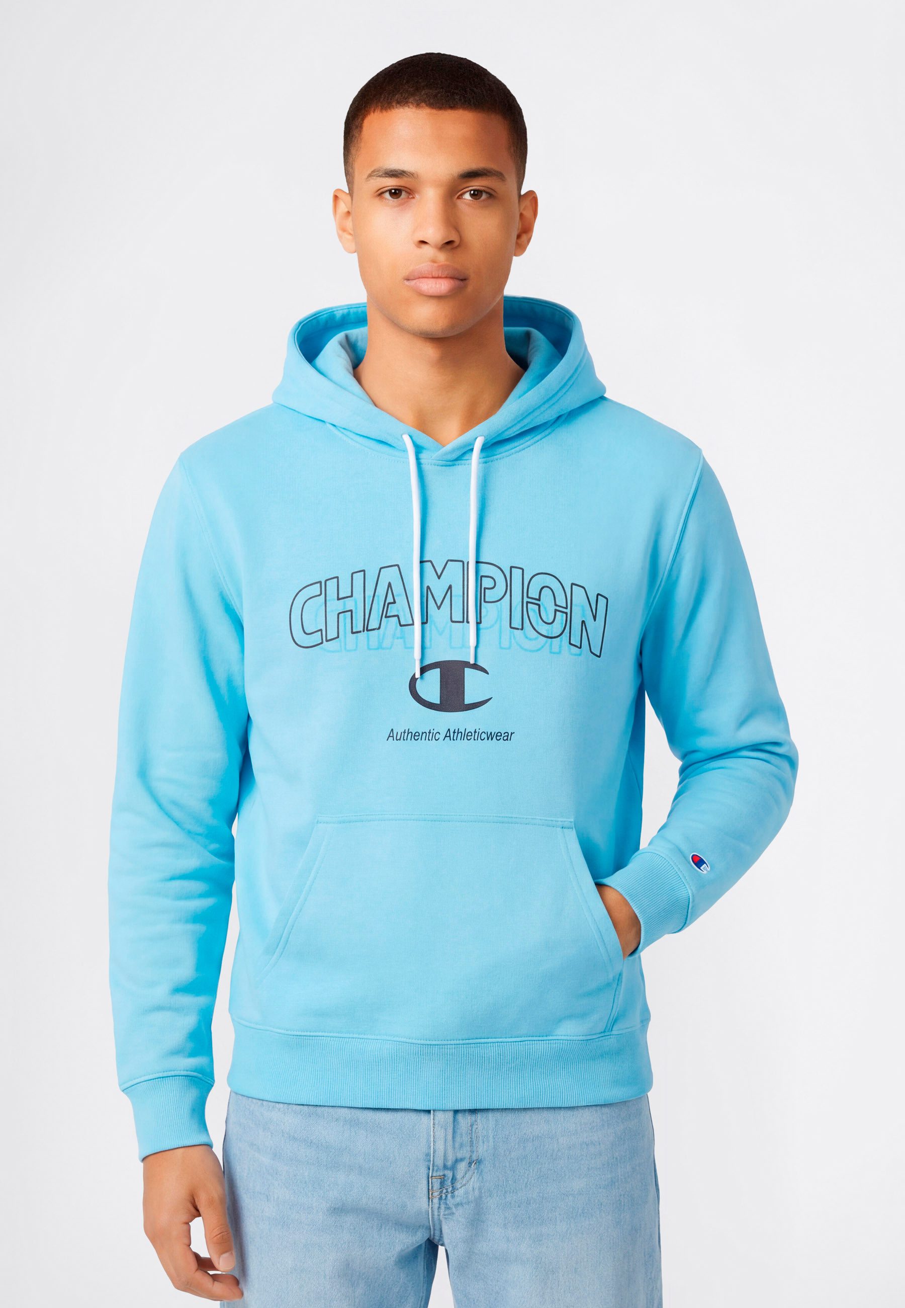 Champion Kapuzensweatshirt Graphic Terry Hoodie mit Rundhalsausschnitt, aus Baumwolle und Polyester
