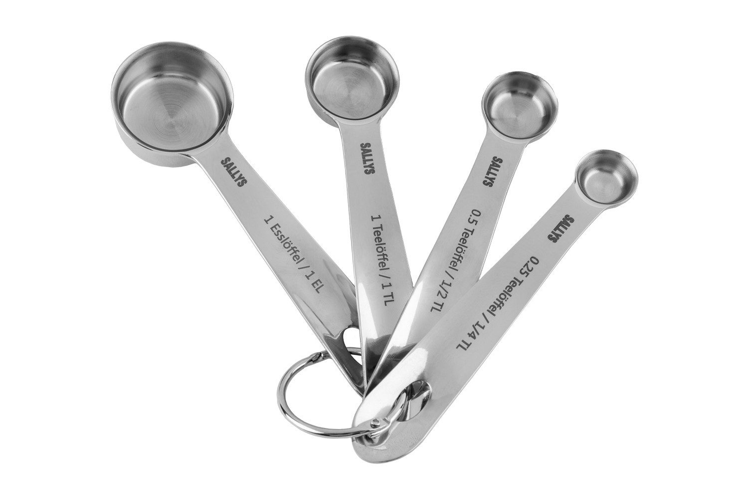 Sallys Messlöffel Set 4 Teilig - 0,25 TL / 0,5 TL / 1 TL / 1 EL, (4-St., Teilig)