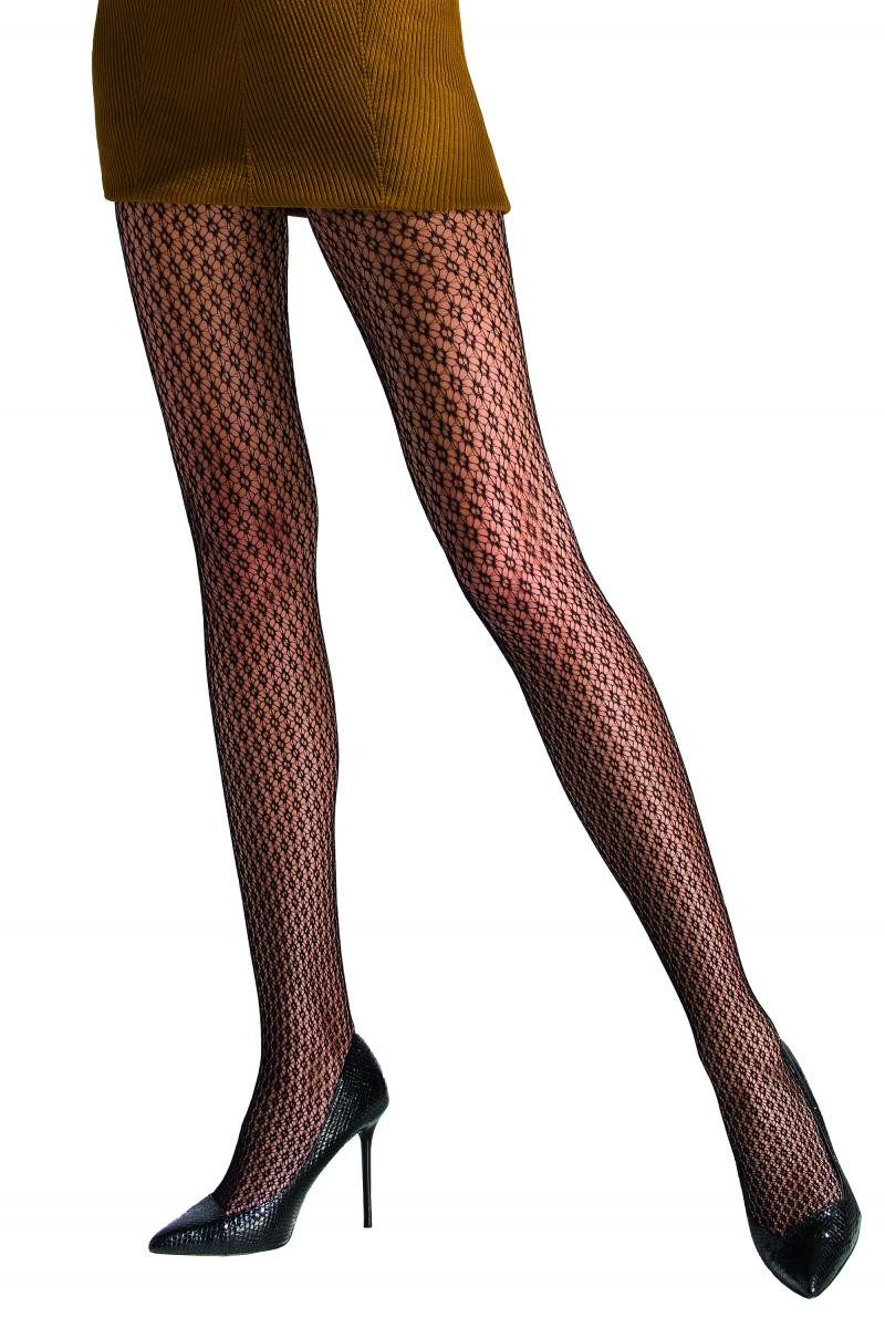 Netzstrumpfhose Damen Netz-Strumpfhose mit Karo Muster schwarz transparent