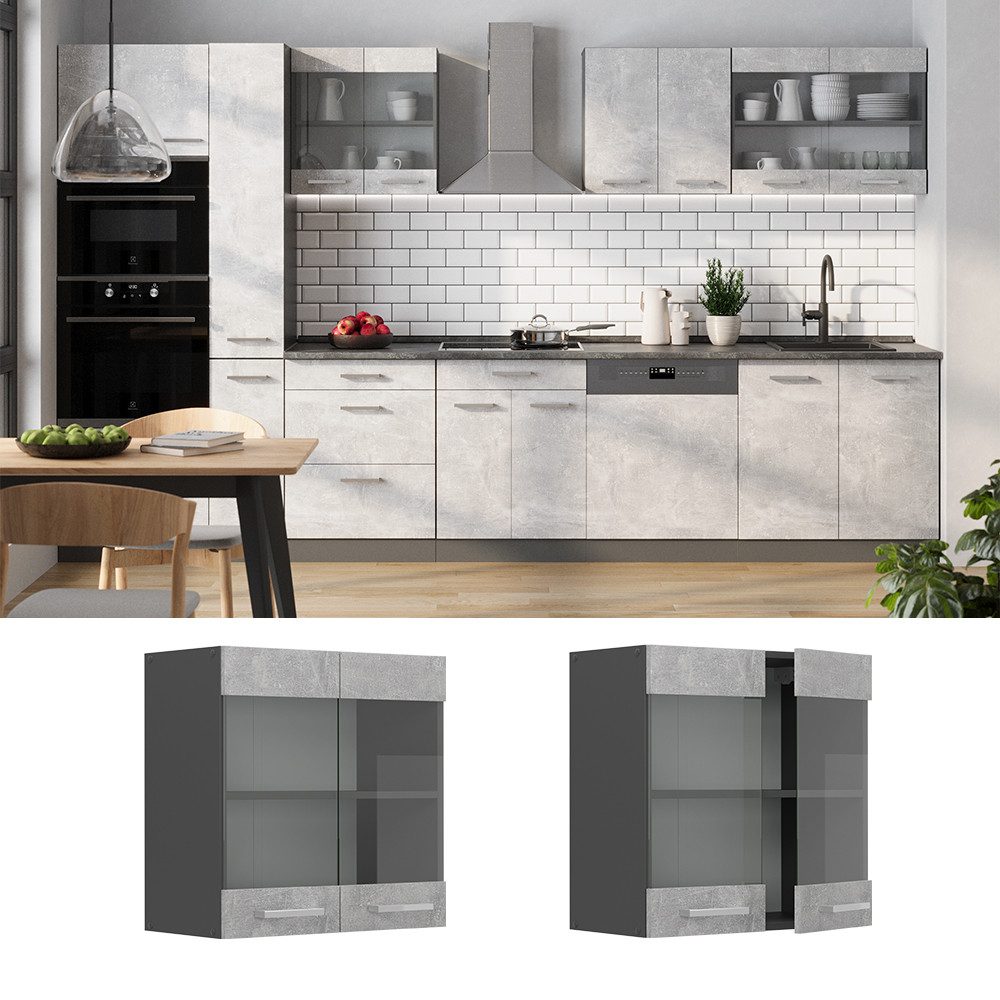 Vicco Glashängeschrank R-Line, Beton/Anthrazit, 60 cm günstig online kaufen